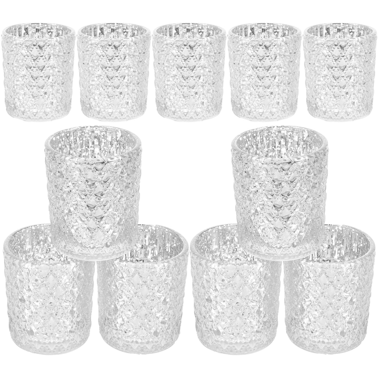 Portavelas de Cristal en Relieve 12 Piezas, Adorno Plateado | Vidrio, Efecto Decorativo y Soporte para Velas, para Hogar y Festivales
