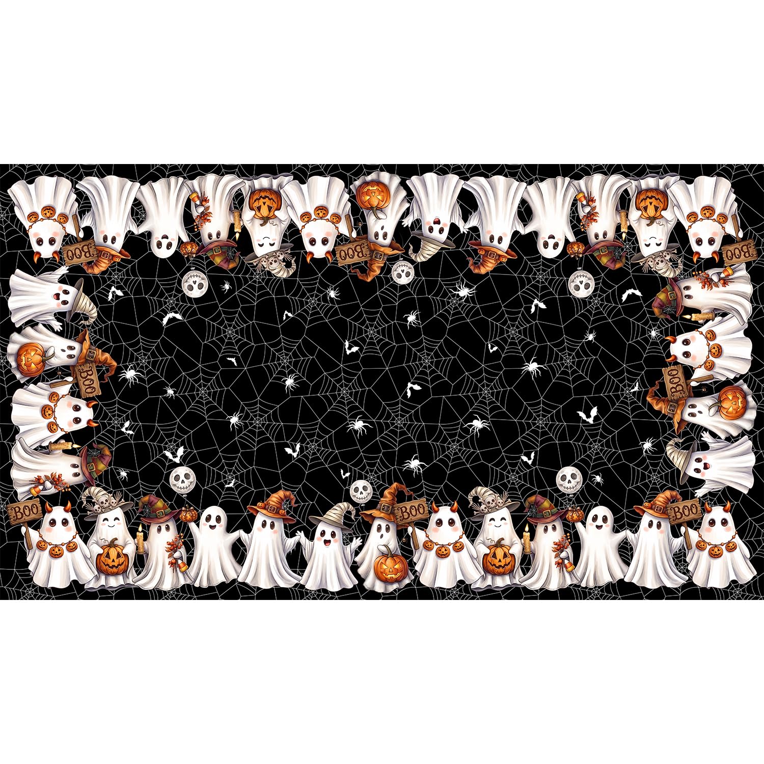 ZORKET Halloween Tablecloth Rectangular 60 x 102 Inch, Fabric Black Spider Web Cute Ghost Halloween Table Cloth Rectangle for Party Dinner Decorations