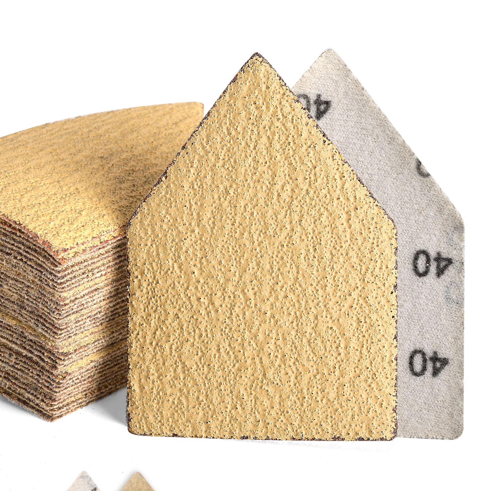 POLIWELL 50PCS 90mm x 65mm 40 Grit Triangle Sanding Sheets Hook & Loop Replace Milwaukee M12 Orbital Detail Sander Accessories, Alumina Abrasive Sandpaper for Wood Finishing, Detail Sanding