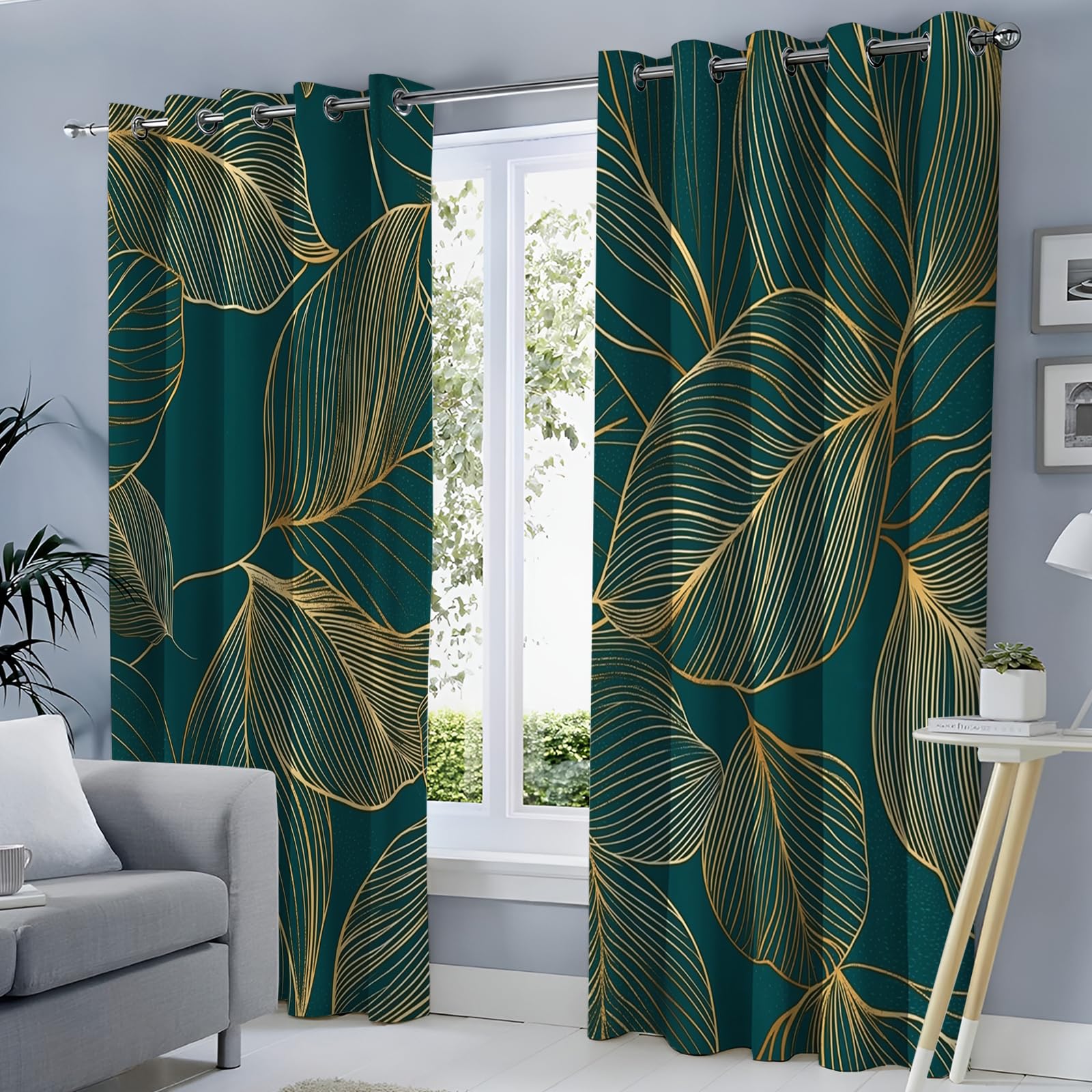 Rideaux occultants thermiques 140x220 cm vert émeraude à œillets pour salon
