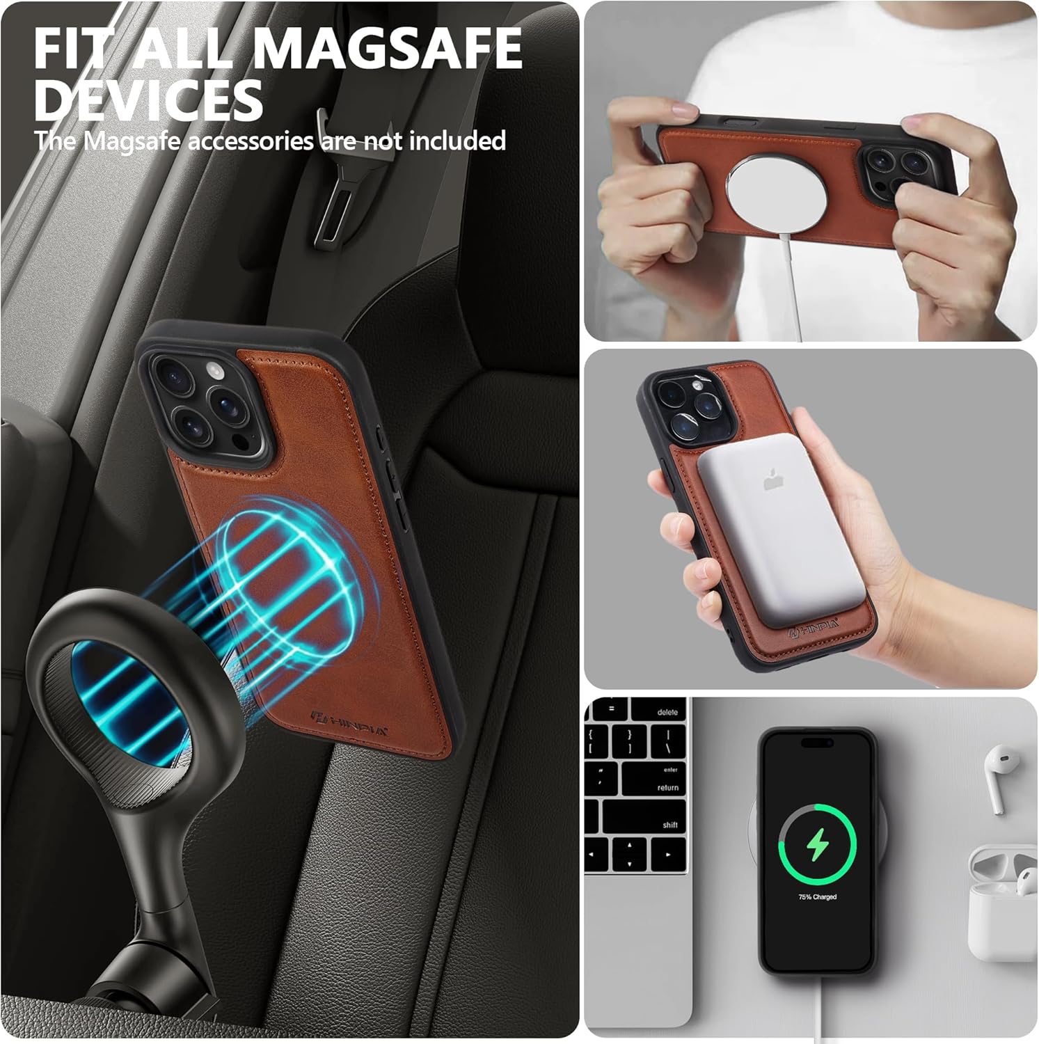 Hinpa Compatible with iPhone 16 Pro Max Case Wallet, 2 in 1 Detachable Wallet Case for iPhone 16 Pro Max with Card Holder, Magnetic PU Leather RFID Blocking Flip Kickstand Credit Slots, Brown