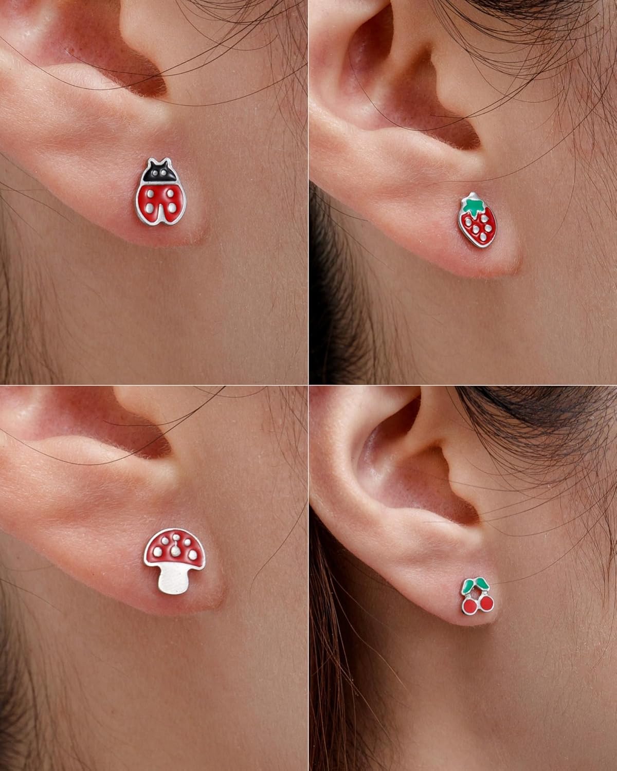 16 Pairs Hypoallergenic Screw Back Earrings for Women Girls 316L Stainless Steel Unicorn Butterfly Strawberry Cherry Flat Back Stud Earrings Jewelry Gift - Image 6