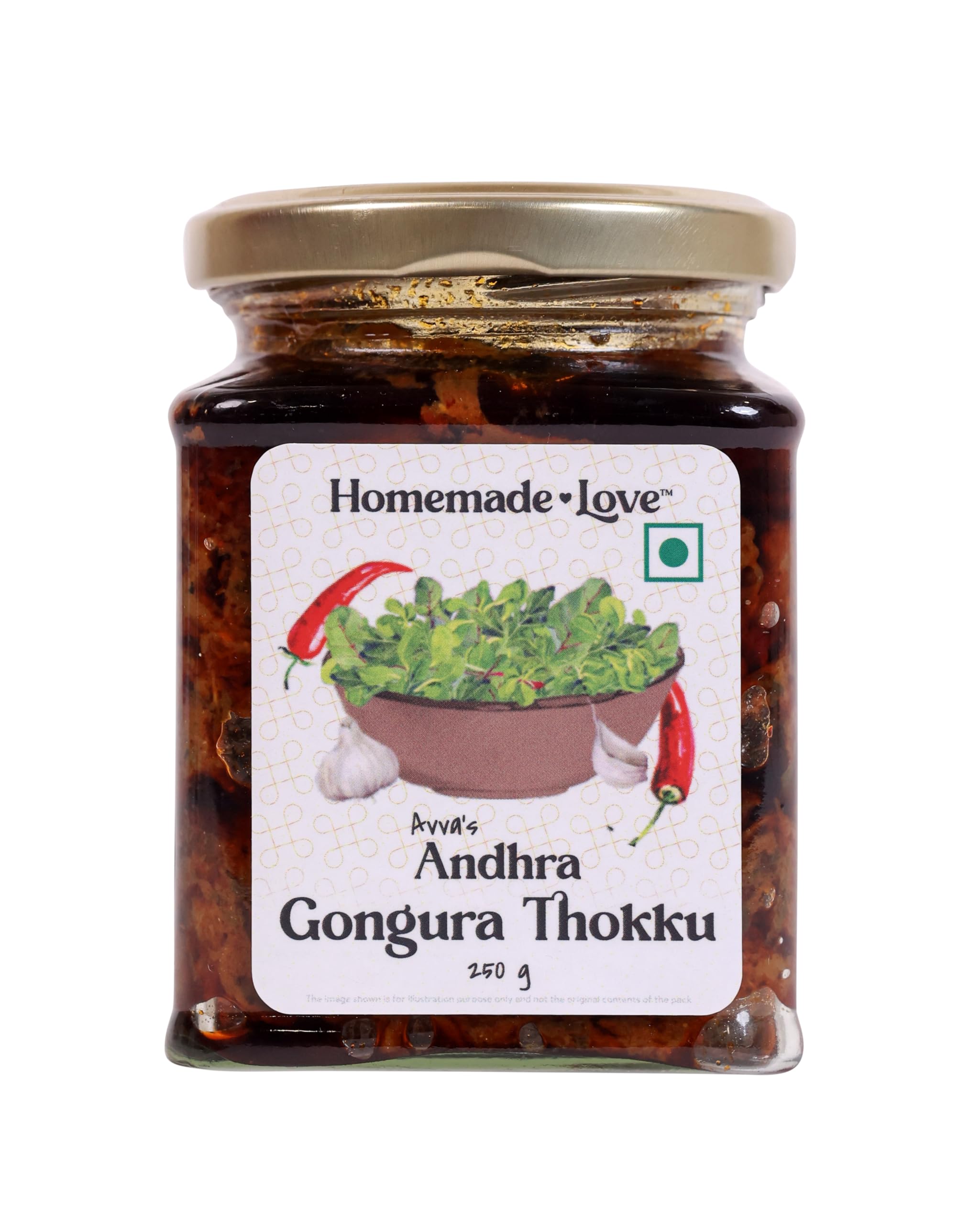 Homemade Love Andhra Gongura Thokku (250 Gm) | Gongura Pickle with Garlic Pure Natural Home Made Taste | Authentic Andhra Style Achar Perfect for Rice, Dosa, Idli, Upma & Roti | No Preservatives