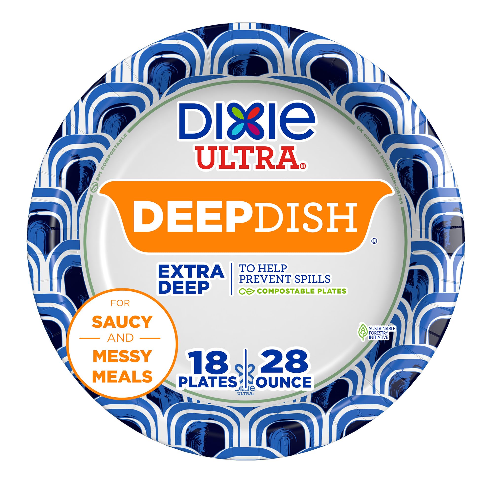 Dixie Ultra, Deep Dish Paper Plates, 28 Oz, 18 Count, Heavy Duty, Microwave-Safe, Soak-Proof, Cut Resistant, Disposable Plates For Heavy, Messy Meals