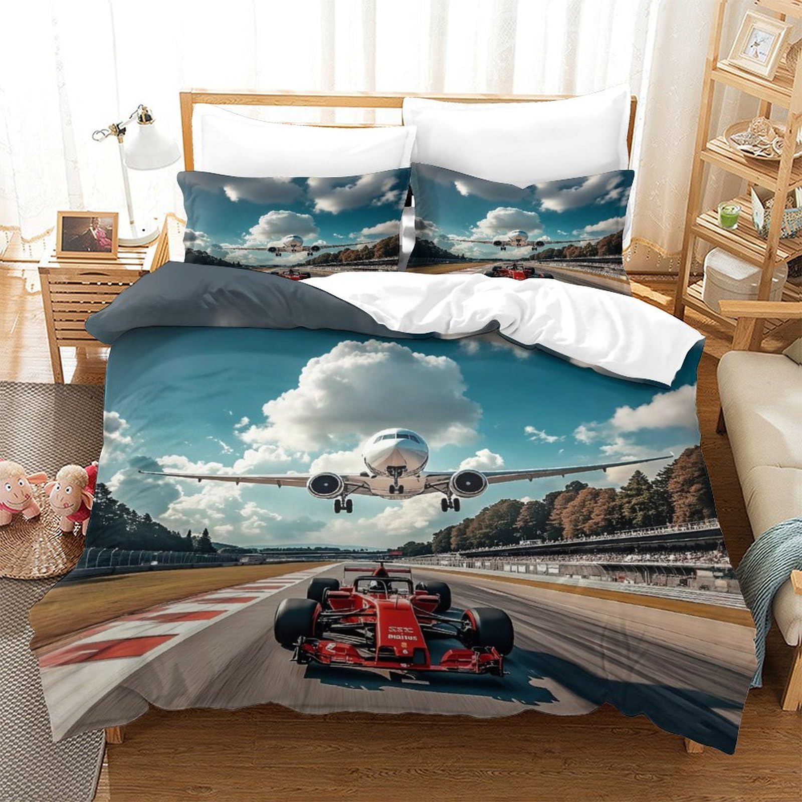 LILIlaobiao Ferrariii Cotton Duvet Cover Ivory Various Sizes Quilt Cover Bedding Set Soft & Cozy Percale Weave Formula racing Comforter Cover with Zipper Closure for Kids & Adults King（220x240cm）