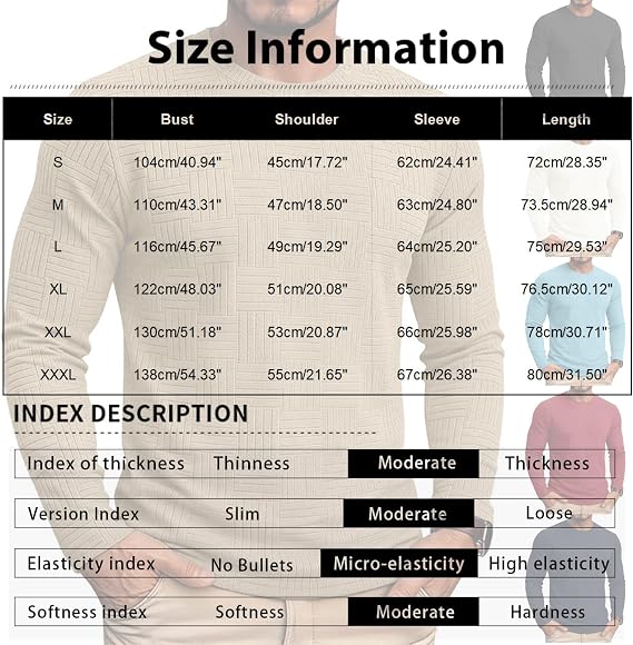 Mens Long Sleeve T Shirts Textured Casual Basic Tee Shirt Lightweight Pullover Crew Neck Shirts