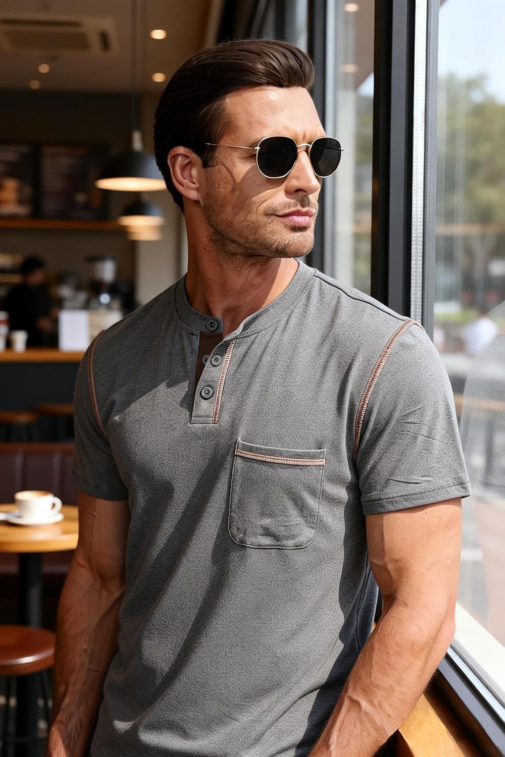 Aulemen Men's Henley Shirts Short Sleeve Casual Lightweight Slim Fit Basic Button T-Shirt with Pocket - Image 5