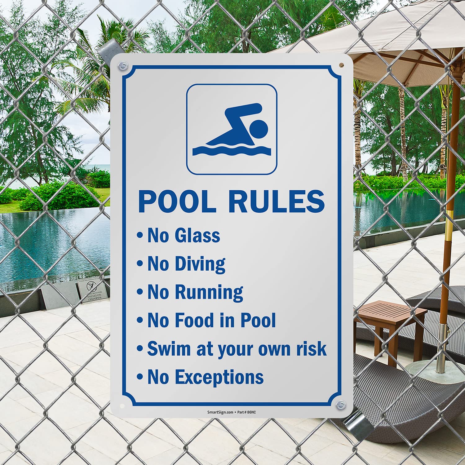 SmartSign Letrero con texto en inglés "Swimming Pool Rules" (25,4 x 38,1 cm)