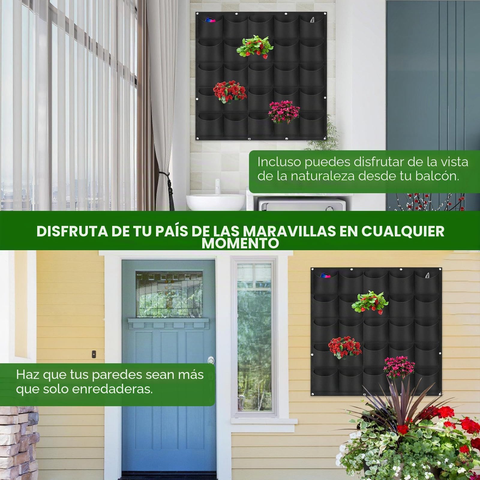 Muro Vegetal Bolsas, 25 Bolsillos Bolsas para Plantas de Pared, Bolsas para Plantas Colgante, Fieltro Bolsillos Plantas, Plant Grow Bag, Flores Verticales, 100 x 100 CM