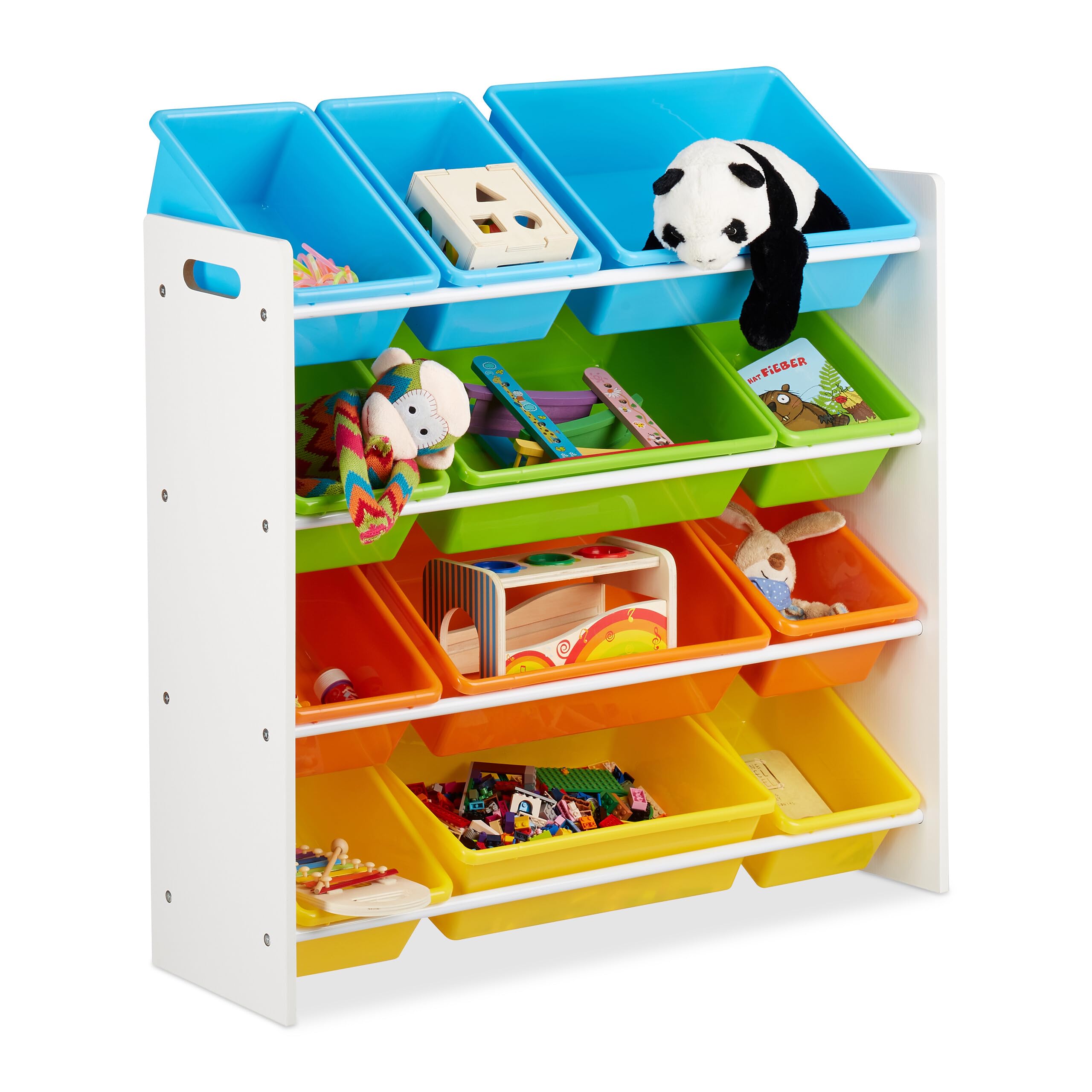 Relaxdays Estantería Infantil con Cajas, Almacenaje de Juguetes, Multi-Color, MDF & Plástico, 88x86x31 cm