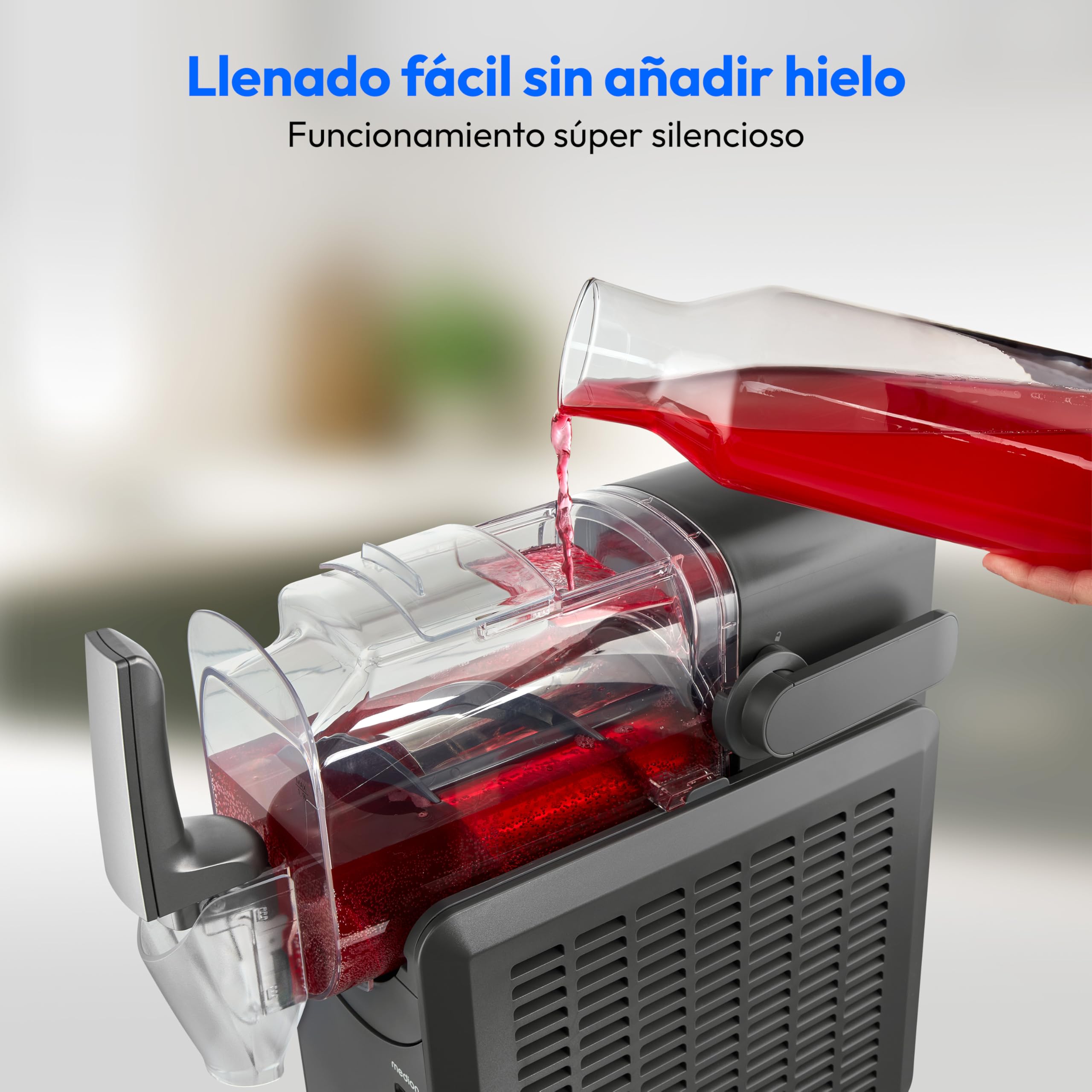 MEDION Máquina de granizados (capacidad de 2,6 L, depósito de 1,9 L, slush maker para bebidas, 5 modos, 30–60 min de preparación, con compresor), MD12090, plata
