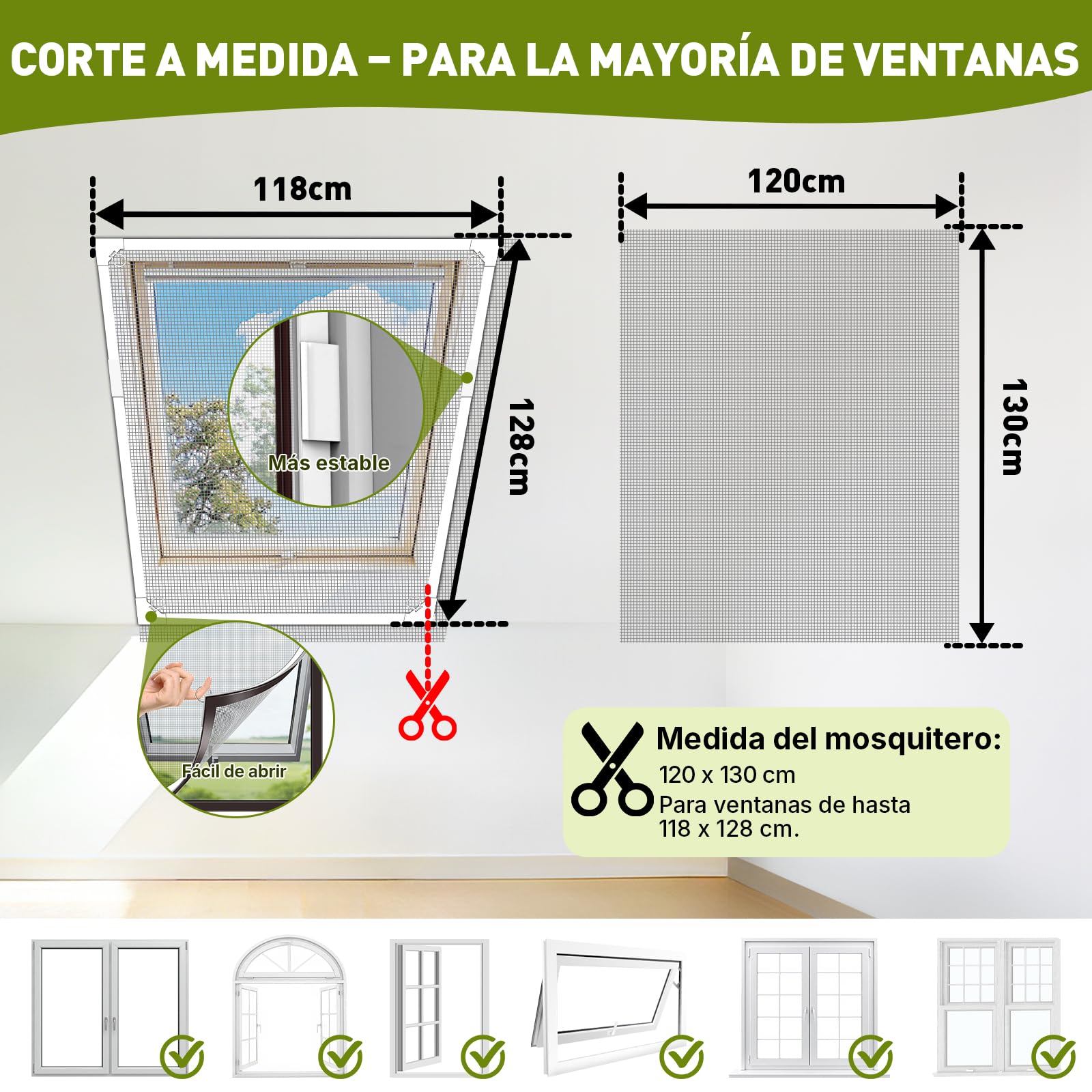 Mosquitera Magnética para Ventanas, 120x130 cm Fibra de Vidrio Resistente, DIY Ajustable Fácil Instalación sin Taladrar, Protección Antimosquitos, Mosquitera Magnética para Ventanas Correderas