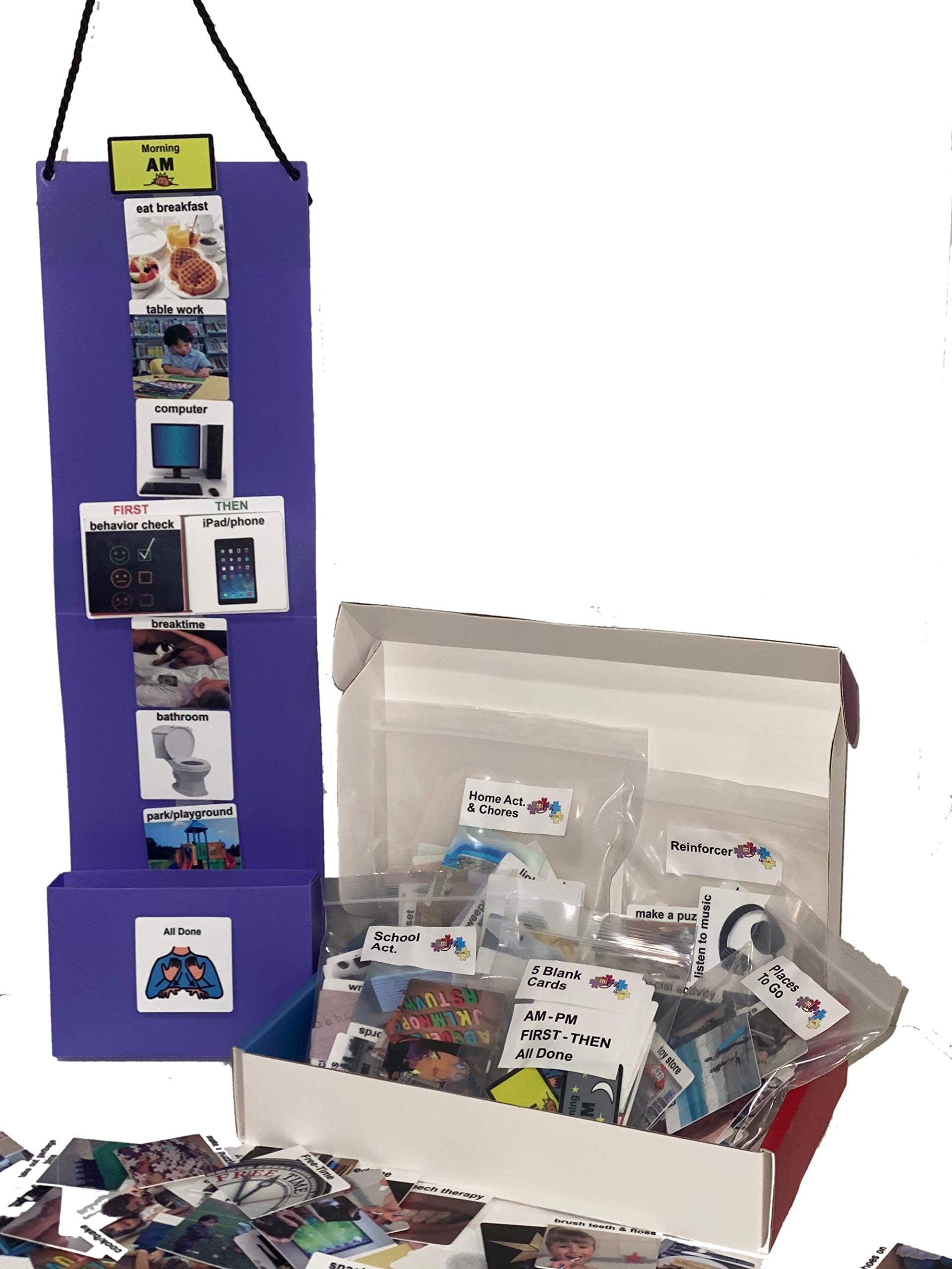 USA Handmade Boardmaker Home Bundle: Girl Daily Home Visual Schedule -Great Behavior Visual Tool for Independence and Structure -30 Activity Home Themed Velcro PECS Cards. (Girl Gender)