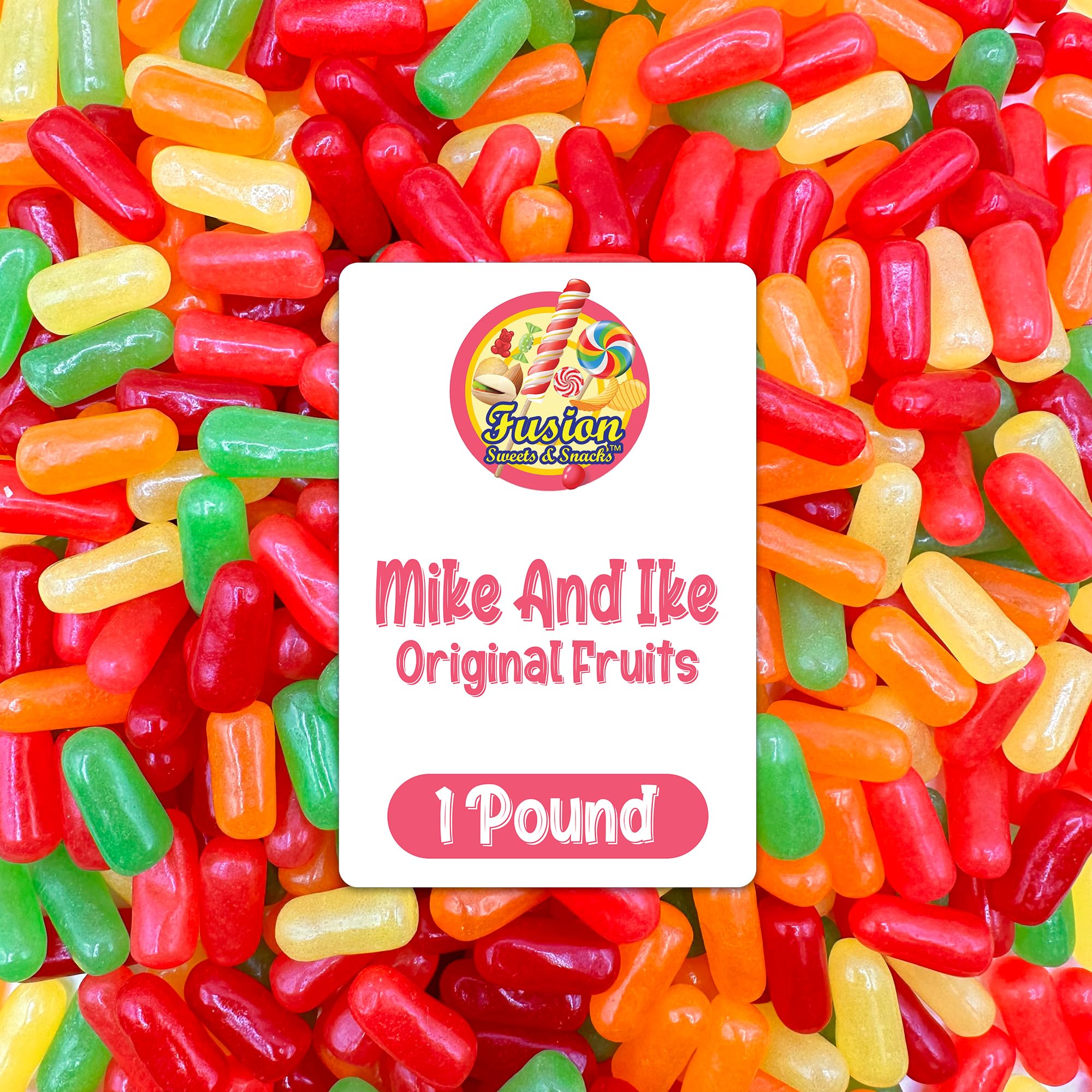 Mike and Ike Candy Bulk - 1 Pound Bag (16 Ounces) - Original Fruit Flavored Variety, Vending Machine Candy - Chewy Mike and Ikes Candies - Fat Free Movie Theater Candies