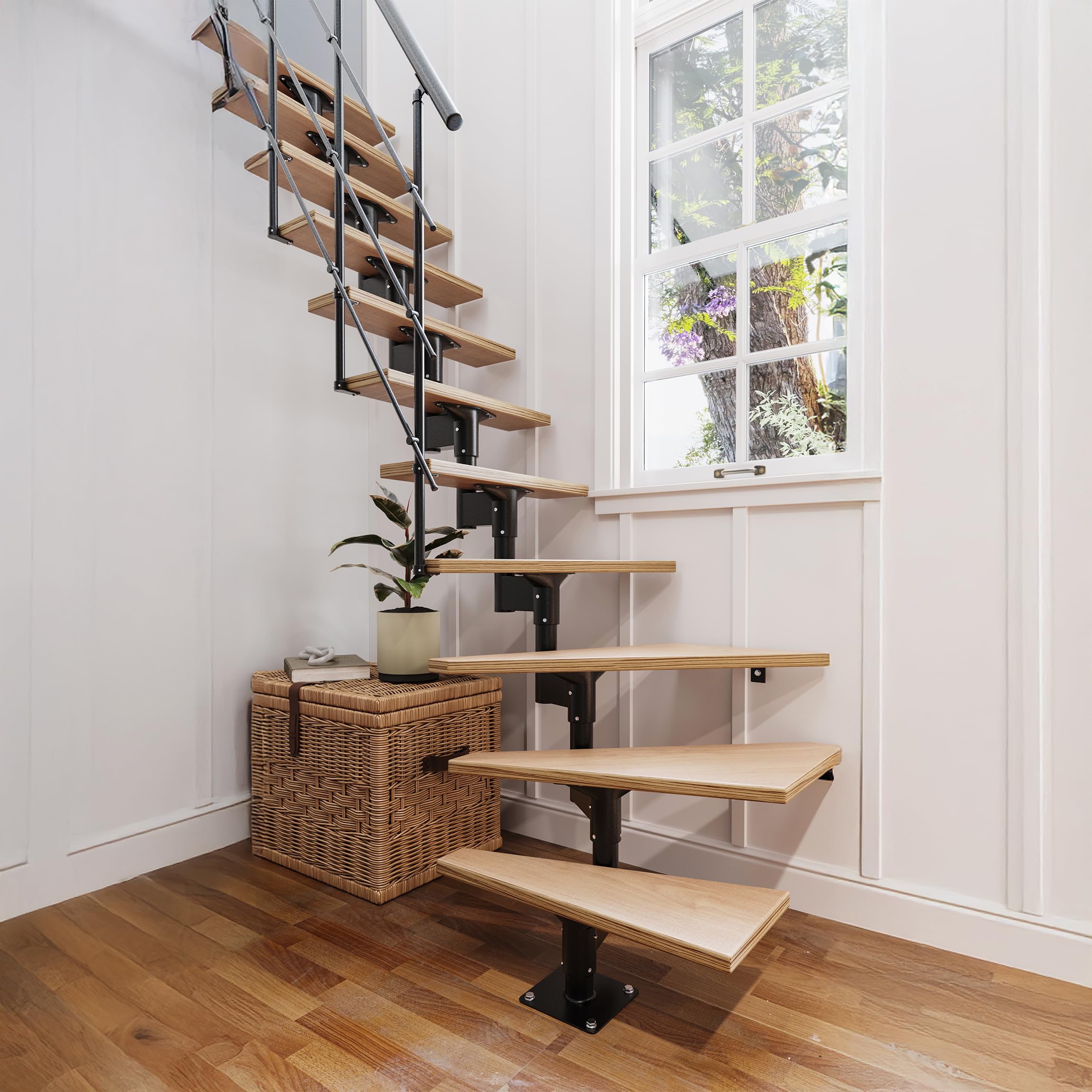 DOLLE Elegante Raumspartreppe in modernem Design, edlem Schwarz und Stufen aus Buche Multipex
