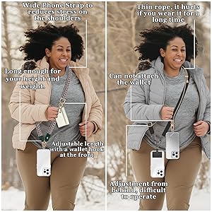 UKON Adjustable Phone Lanyard Crossbody Strap With Wallet Clip-and-Go Strap with Zippered Pouch Widened Phone String for iPhone Hands-Free for Travelling Concerts