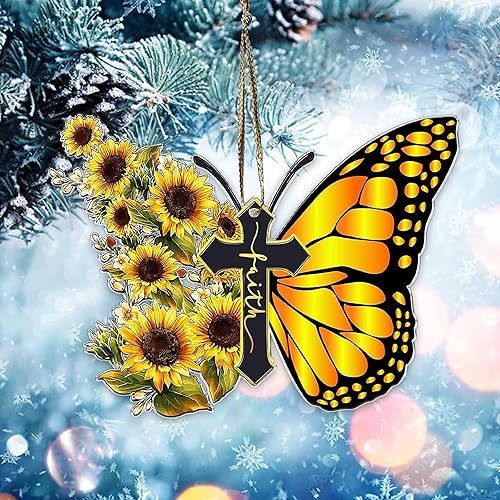 Miniatura 4 de Accesorios para espejo retrovisor de automóvil, girasol, mariposa, Jesús, cruz, adorno colgante cristiano 2D, plano, religioso, cristiano, para el