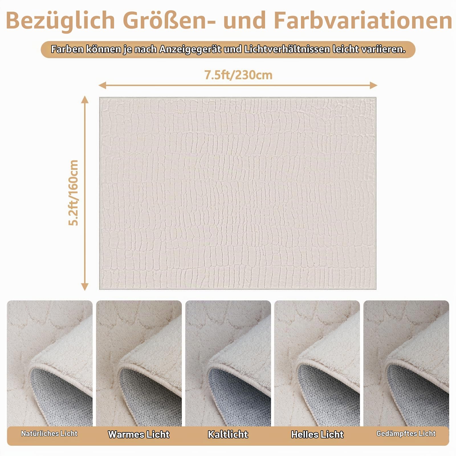 Teppich Wohnzimmer 160x230cm Waschbarer rutschfeste Kurzflor Moderner Bodenmatte 3D Effekt Teppiche für Bereich Schlafzimmer Büro Esszimmer Küche Kinderzimmer, Beige