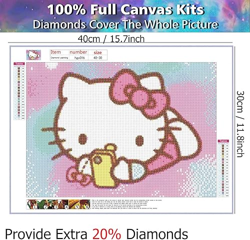 Miniatura 4 de Kits de pintura de diamantes 5D para adultos, bricolaje Hello Kitty taladro redondo completo (11.8 x 15.7 pulgadas), diamantes de imitación de