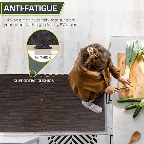 Miniatura 3 de ProsourceFit Tapete de rompecabezas de grano de madera de 12 pulgadas, 6 azulejos de espuma EVA entrelazados (24 pies cuadrados) para equipos de