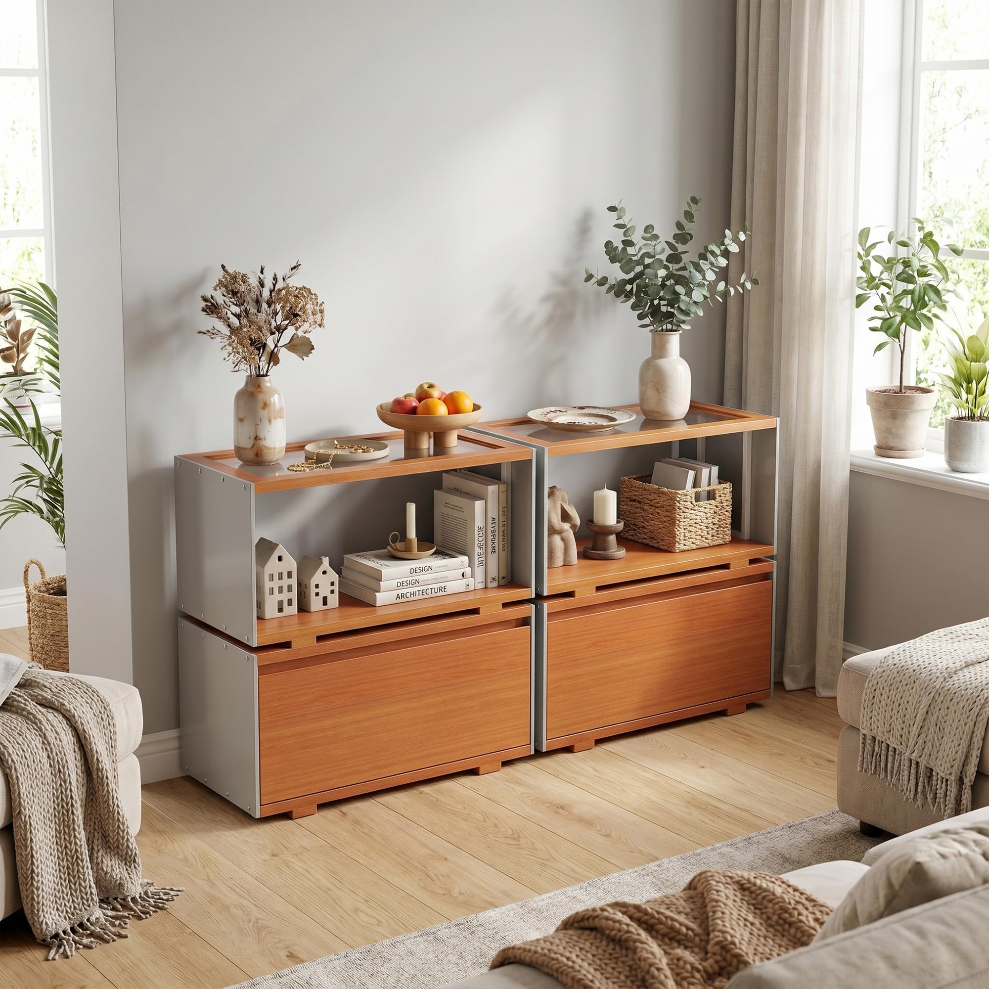 Table basse modulaire verre trempé Caldion buffet meuble TV marron 141 cm