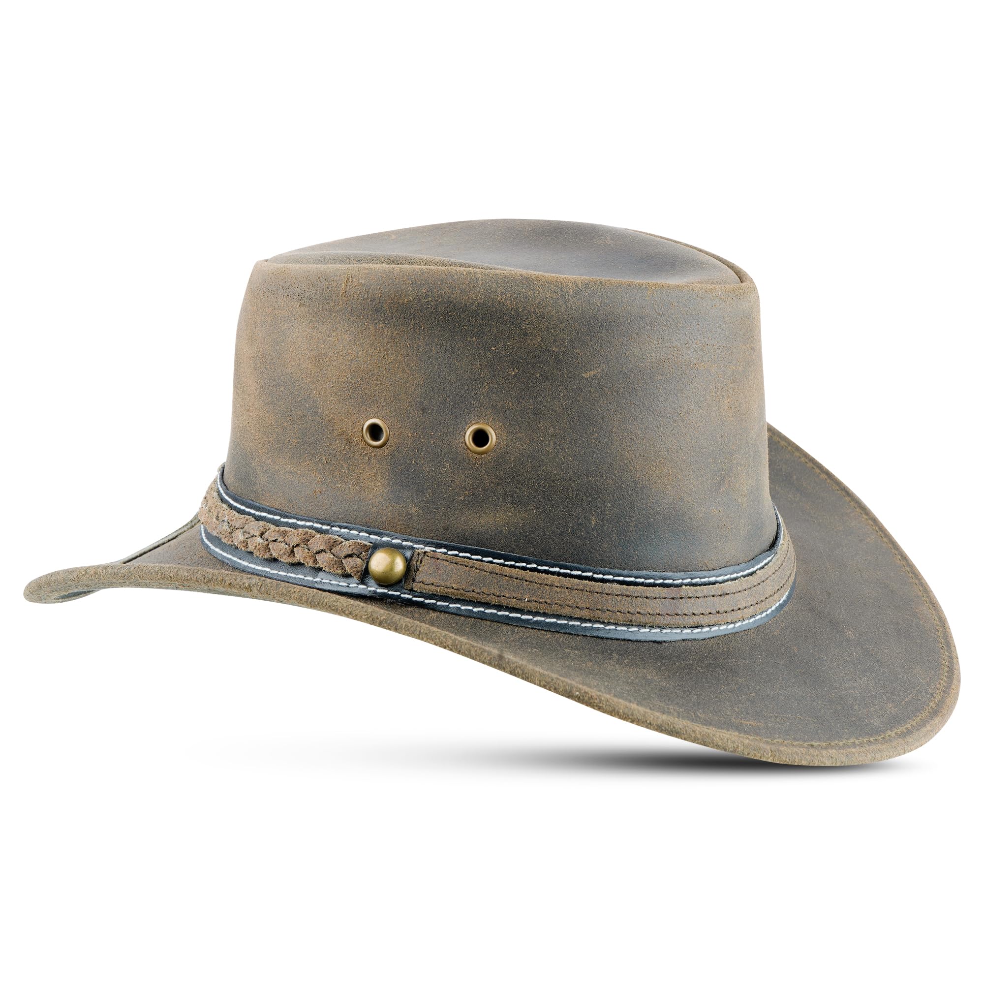 HADZAM Cappello da cowboy in pelle Outback stile occidentale per uomini e donne