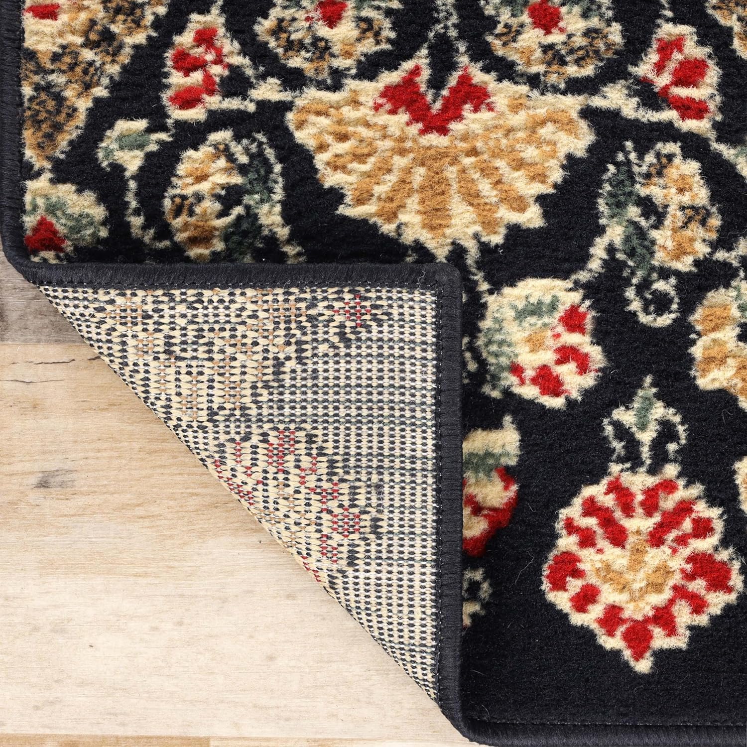 Superior Indoor Area Rug, Jute Backing, Modern Plush Rugs for Entryway, Kitchen Floors, Hallway, Office Floor Cover, Floral Medallion Rugs, Adena Collection, 3' x 5', Black