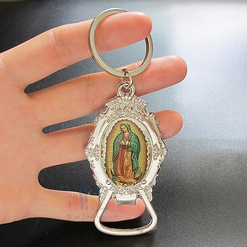 Miniatura 3 de WE Bautizo Favores Llavero (12 Pcs Pack) Nuestra Señora de Guadalupe Recuerdos de Bautizo Bautizo (JK147L-plateado-amarillo)