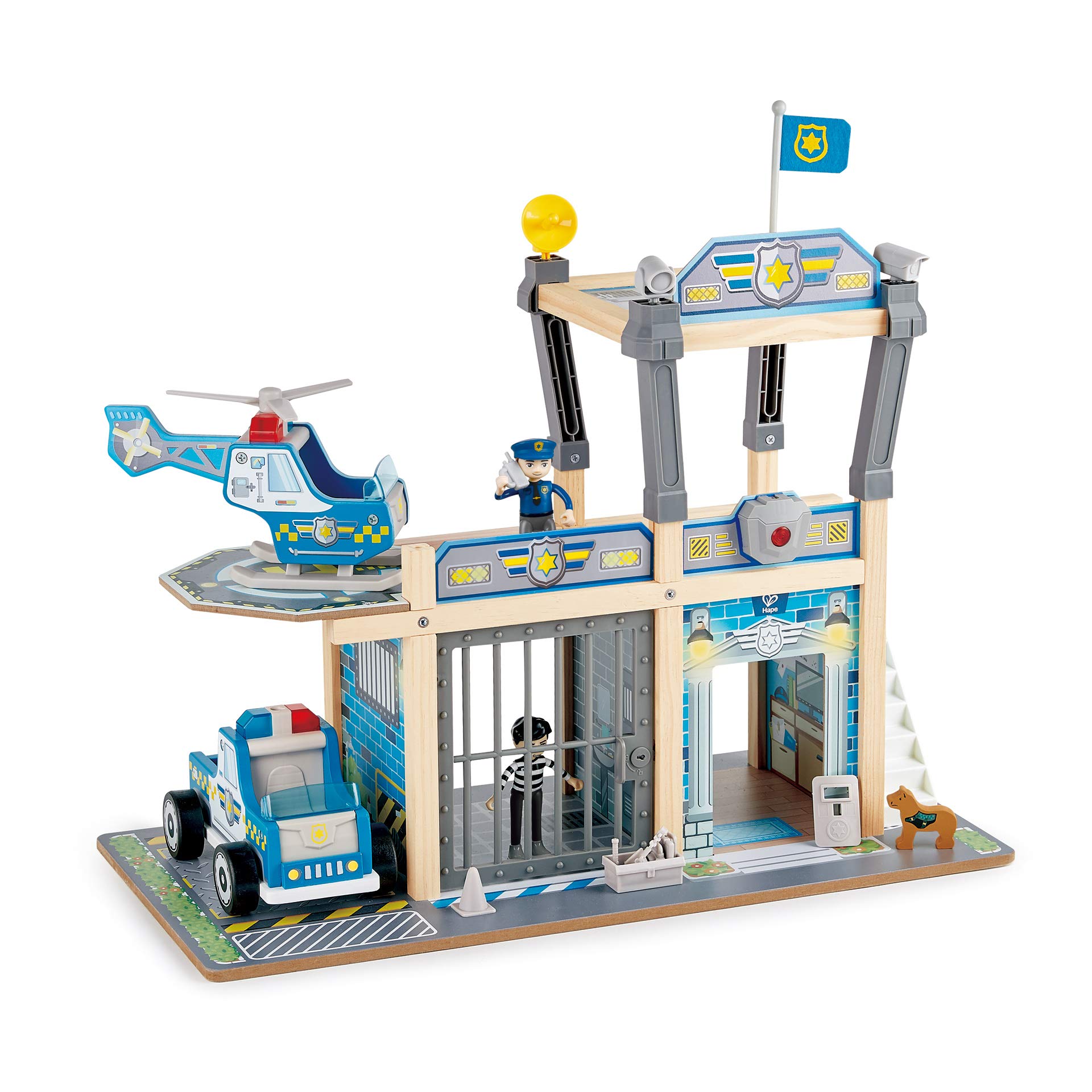 Hape Police Station Playset With Battery-Powered Alarms, Policeman, Police  Dog, Wood Toy, Toy Police Car And Helicopter, years