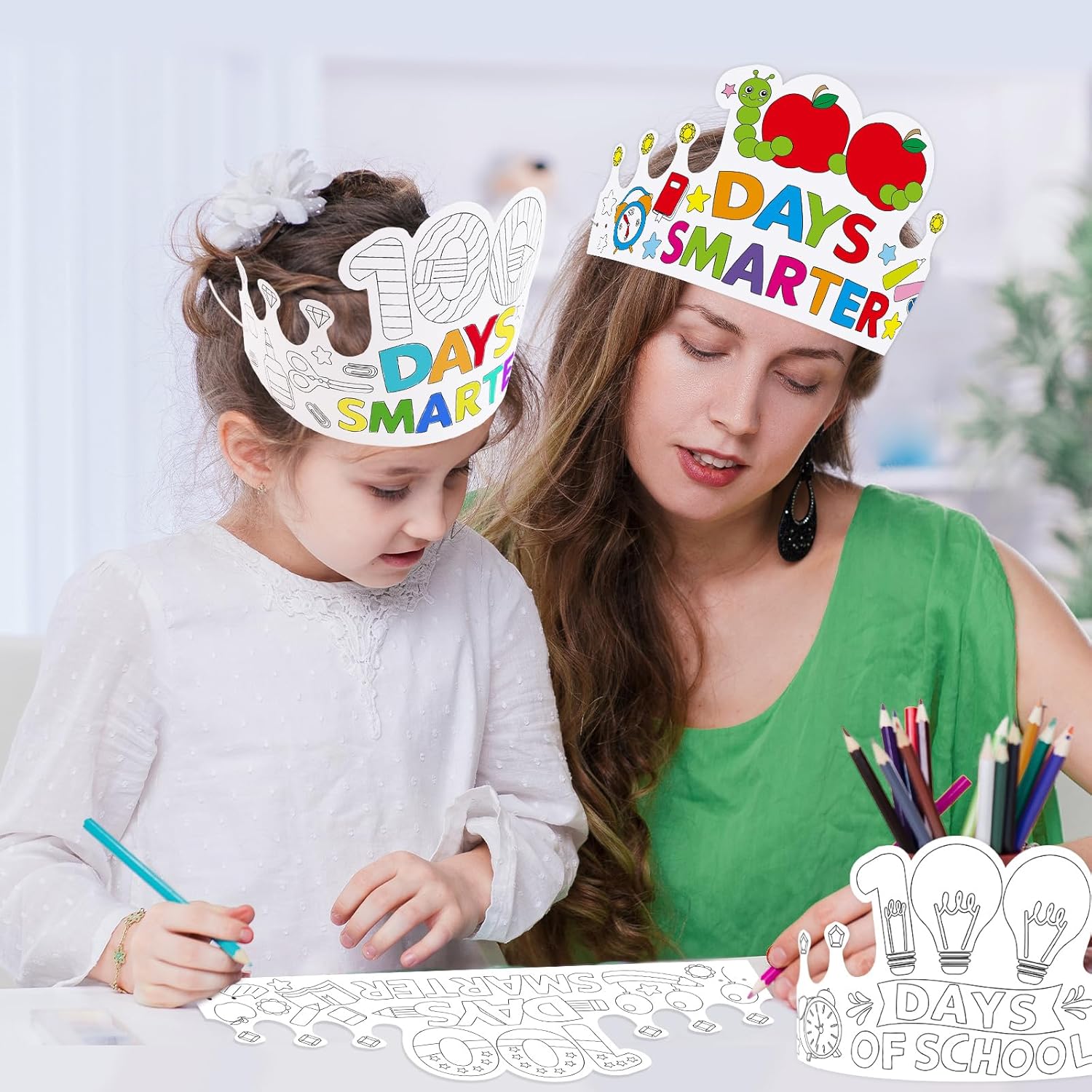Treasure Cove 100 Days of School Coloring Crowns 100th Day of School Paper Crown Crafts DIY Party Hats Art Craft for Kids Students Classroom Celebration Decorations Supplies 36Pcs
