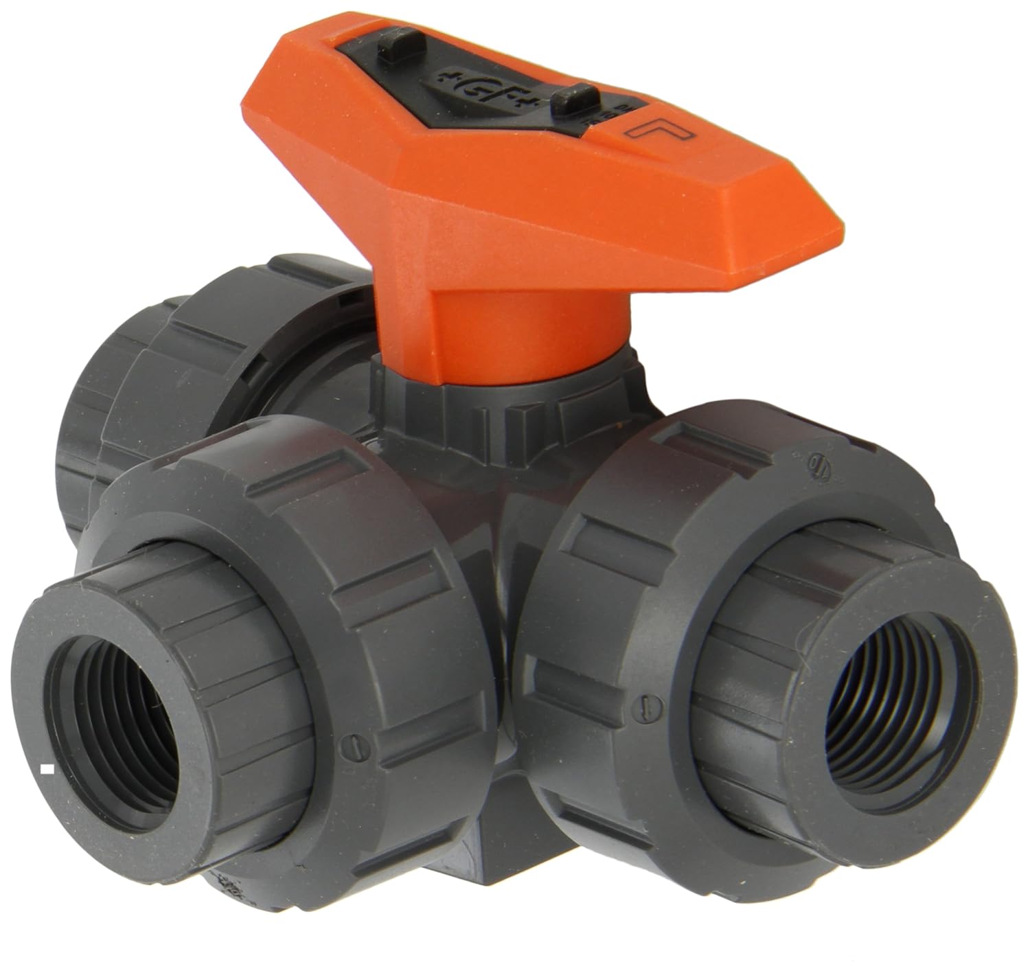 GF Piping Systems PVC Ball Valve, 3Port Diverting, Two Piece, PTFE Seat, EPDM Seal, 1" NPT