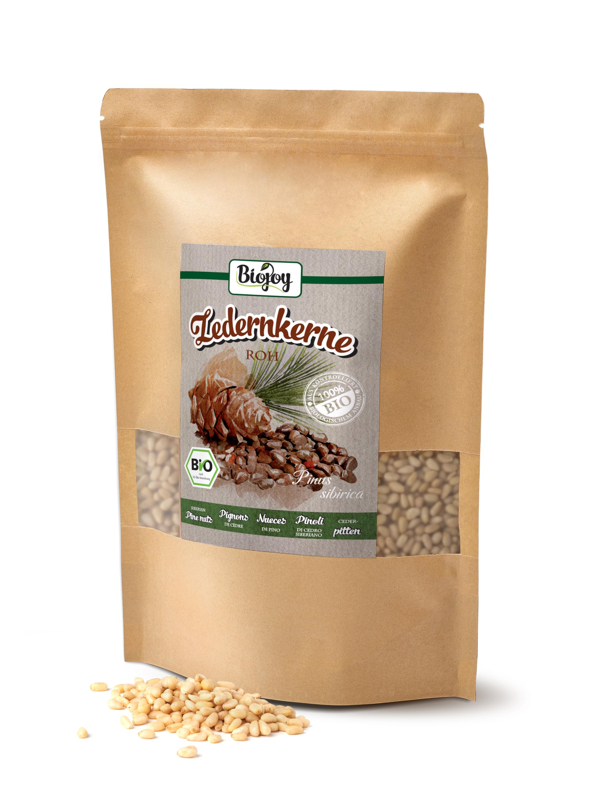 Biojoy BIO nasiona cedru z Syberii, orzeszki cedrowe bez łupin, 1 kg | Alternatywa dla orzeszków piniowych, niesolone, nieprażone