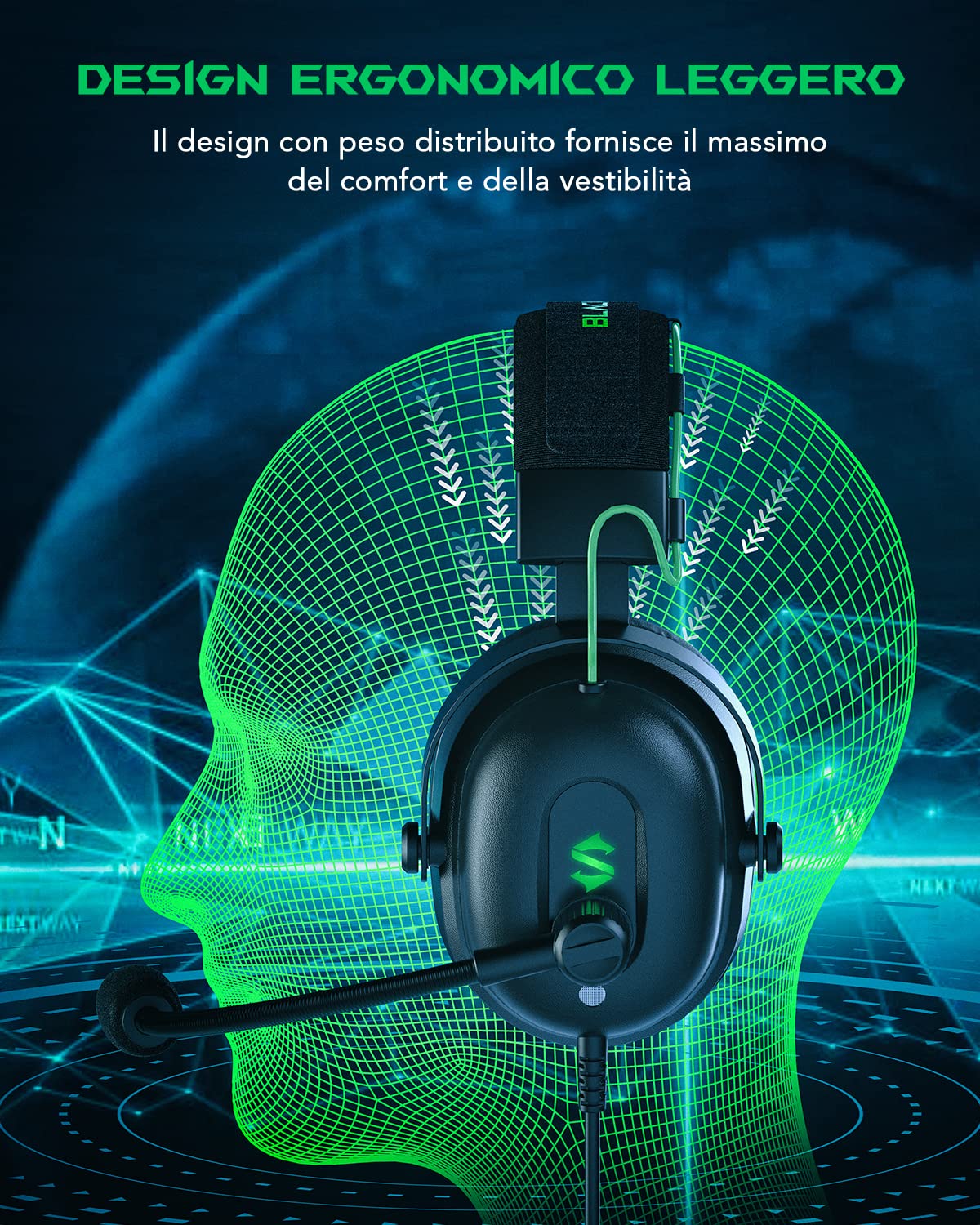Black Shark Cuffie Gaming con Microfono Cardioide che Elimina i Rumori, Cuffie da Gaming per PC, PS4, PS5, Xbox, Switch, Driver Dinamici 50mm, Over-ear Cuffie con Microfono e Luce LED