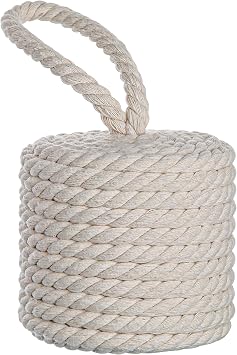 Zoeynex Elegant White Cotton Rope Door Stopper - Heavy-Duty 3.5lb Cylindrical Doorstop with Handle - Coastal Decor Weighted Door Stop for Interior, Exterior, Sliding Doors - Soft Touch Design