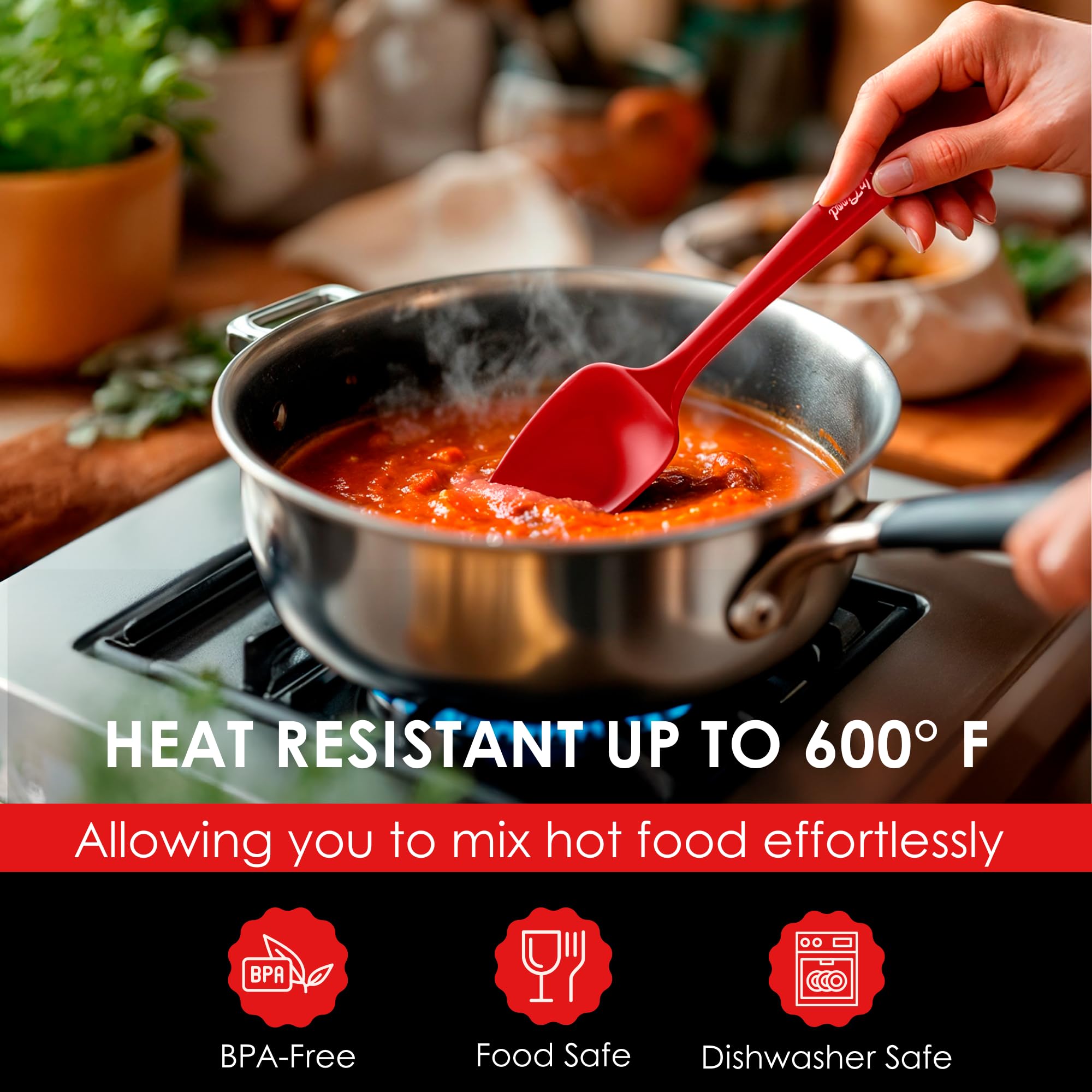Espátula de cuchara de silicona - 600ºF Cuchara de goma antiadherente resistente al calor | Uso como utensilio de raspador de cocina de silicona - Hornear y cocinar Núcleo de acero inoxidable fuerte |