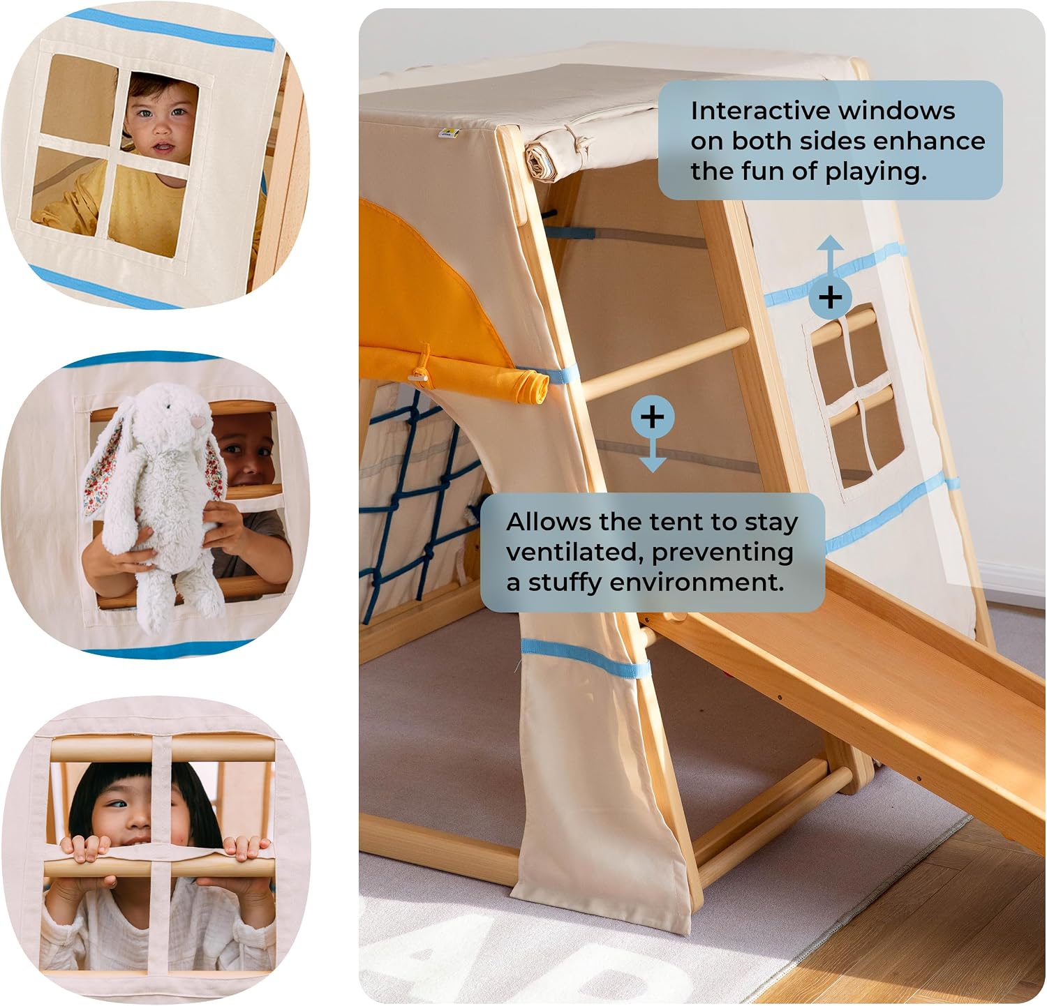AVDAR Indoor Playground Jungle Gym, 8-in-1 Beechwood Indoor Playground for Kids 1-3 & Toddlers, Wooden Montessori Climbing Playset for Kids, Easy Assembly, Safe & Sustainable, with Tent