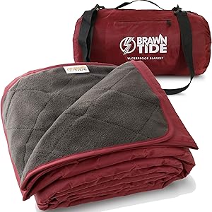 BRAWNTIDE Large Outdoor Waterproof Blanket - Extra Thick Fleece, Warm, Windproof, Sandproof, Quilted, 82