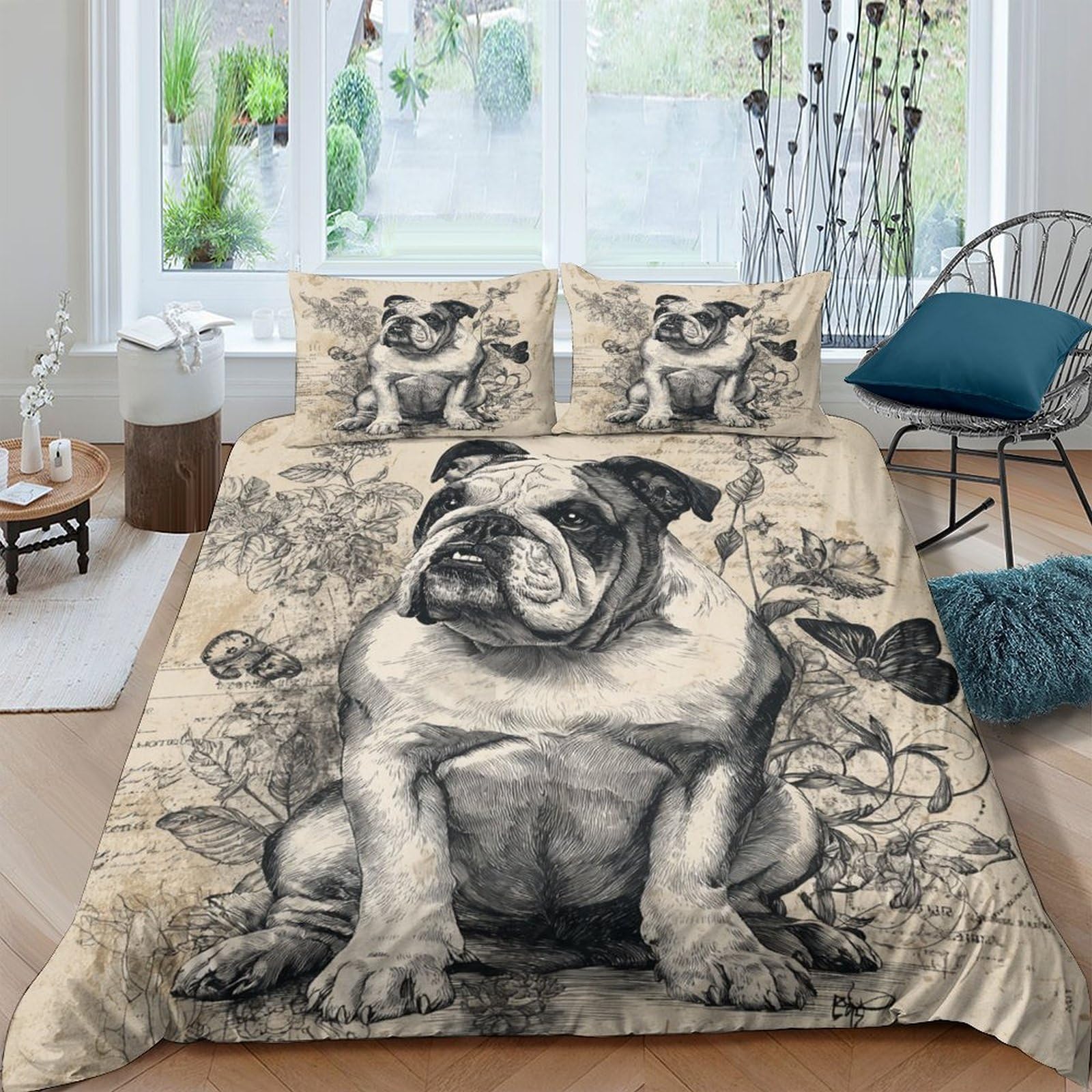 Ctjqhvkz Style-7 3D Printed Bulldog Art Fitted Sheet Microfiber Soft Breathable Vintage Dog Mattress Cover For Bedroom Dorm Decor Single（135X200cm）