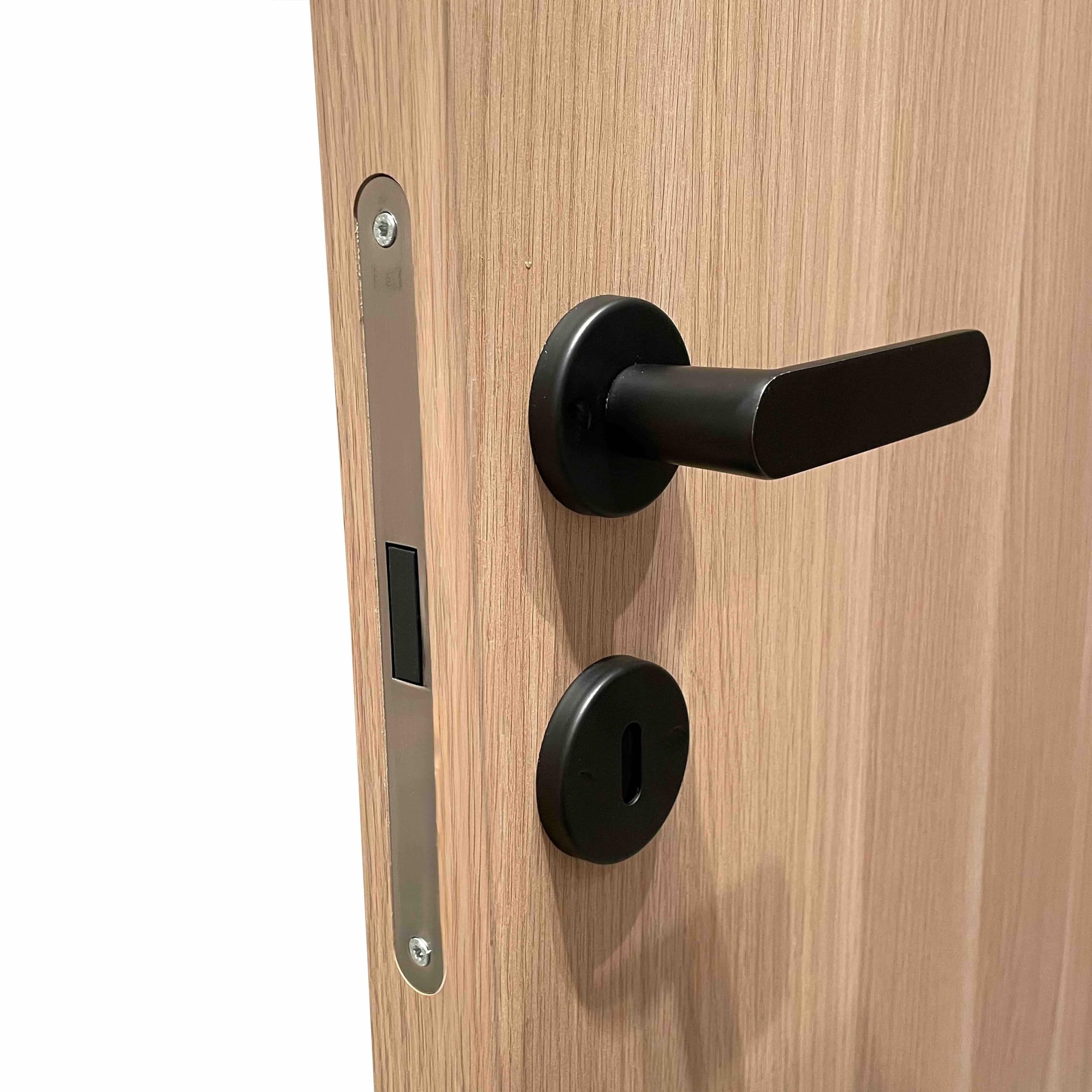 Bloc porte fin de chantier Matild, finition chêne brut structuré, réversible, H.204 x l.83 cm- Porte alvéolaire haut de gamme 20 kg avec serrure magnétique - Reivilo