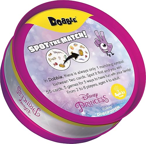 Miniatura 6 de Zygomatic  Dobble Disney Princess 2022 Versión  Juego de cartas  A partir de 4 años  2-5 jugadores  10 minutos de tiempo de juego