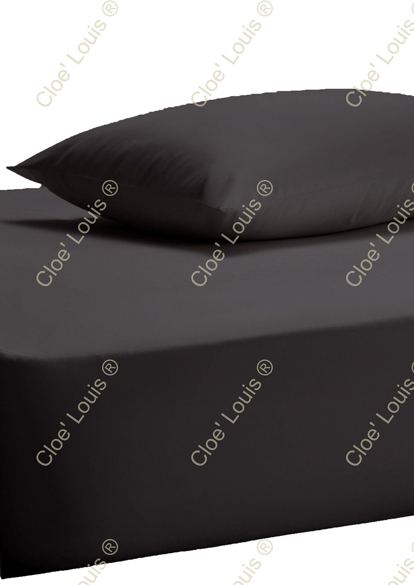 Cloe' Louis Extra Deep Fitted Sheet 16", 40cm Single Double King Super King Size Bed Sheets[Super King,Black]