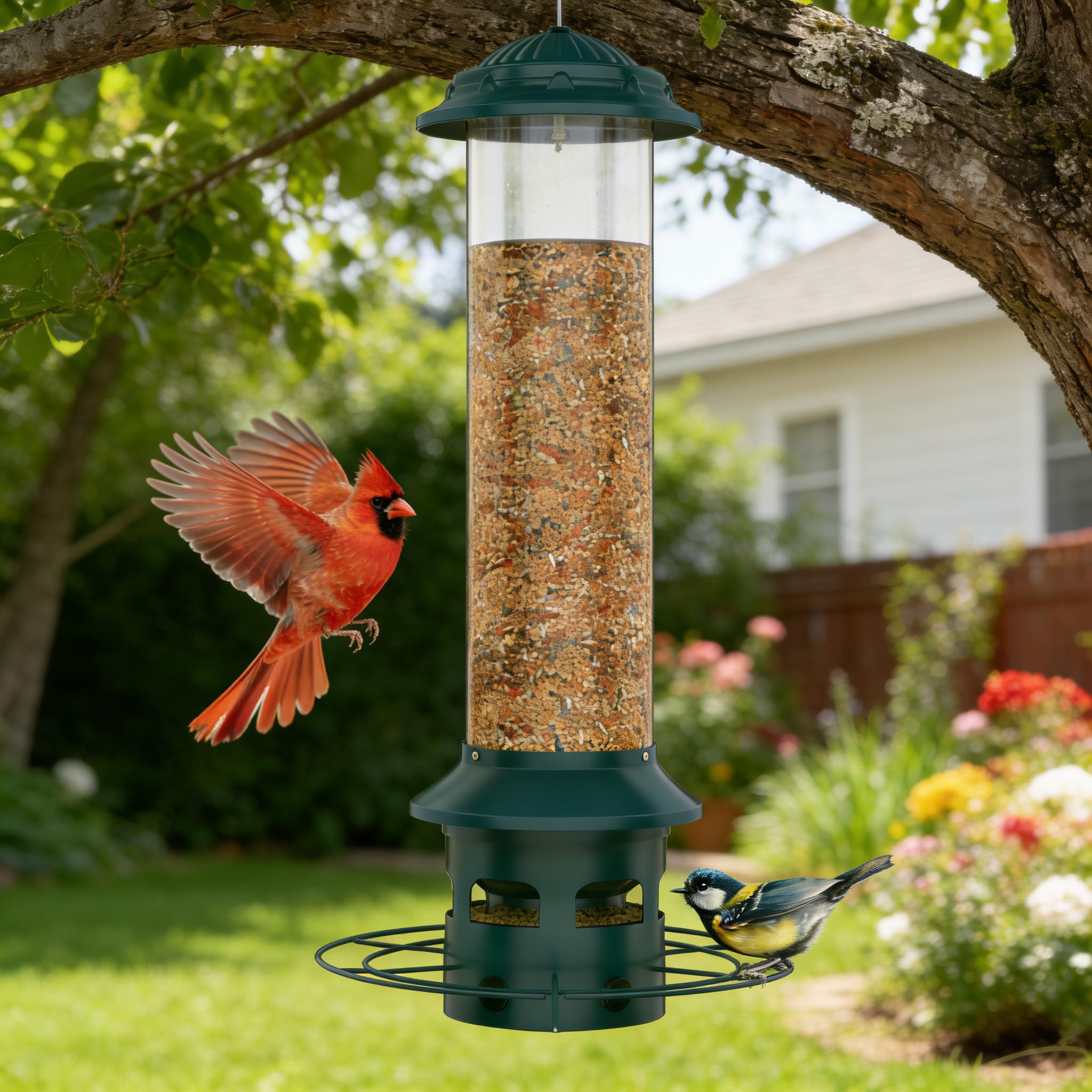 Metal Squirrel Proof Bird Feeders for Outdoors Hanging 4.0 LB Large Capacity,Easily Beat Squirrels,Easy to Clean and Fill,Waterproof,Attracting Finch,Cardinal,Chickadee,Christmas Birds Gifts