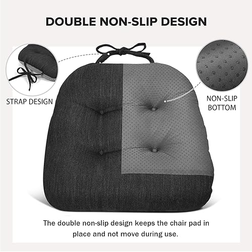 Miniatura 4 de baibu Juego de 2 almohadillas de metal para sillas de comedor de 14 x 14 pulgadas con lazos, cojines súper suaves para sillas de cocina, cojines