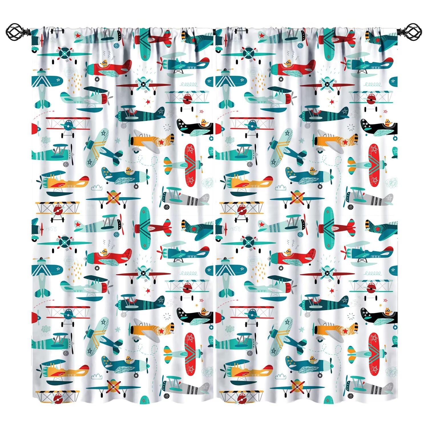 SENQIAN Cartoon Airplane Curtains for Kids Boys Girls Bedroom Decor Colorful Aircraft Art Printed Rod Pocket Blackout Window Drapes for Living Room