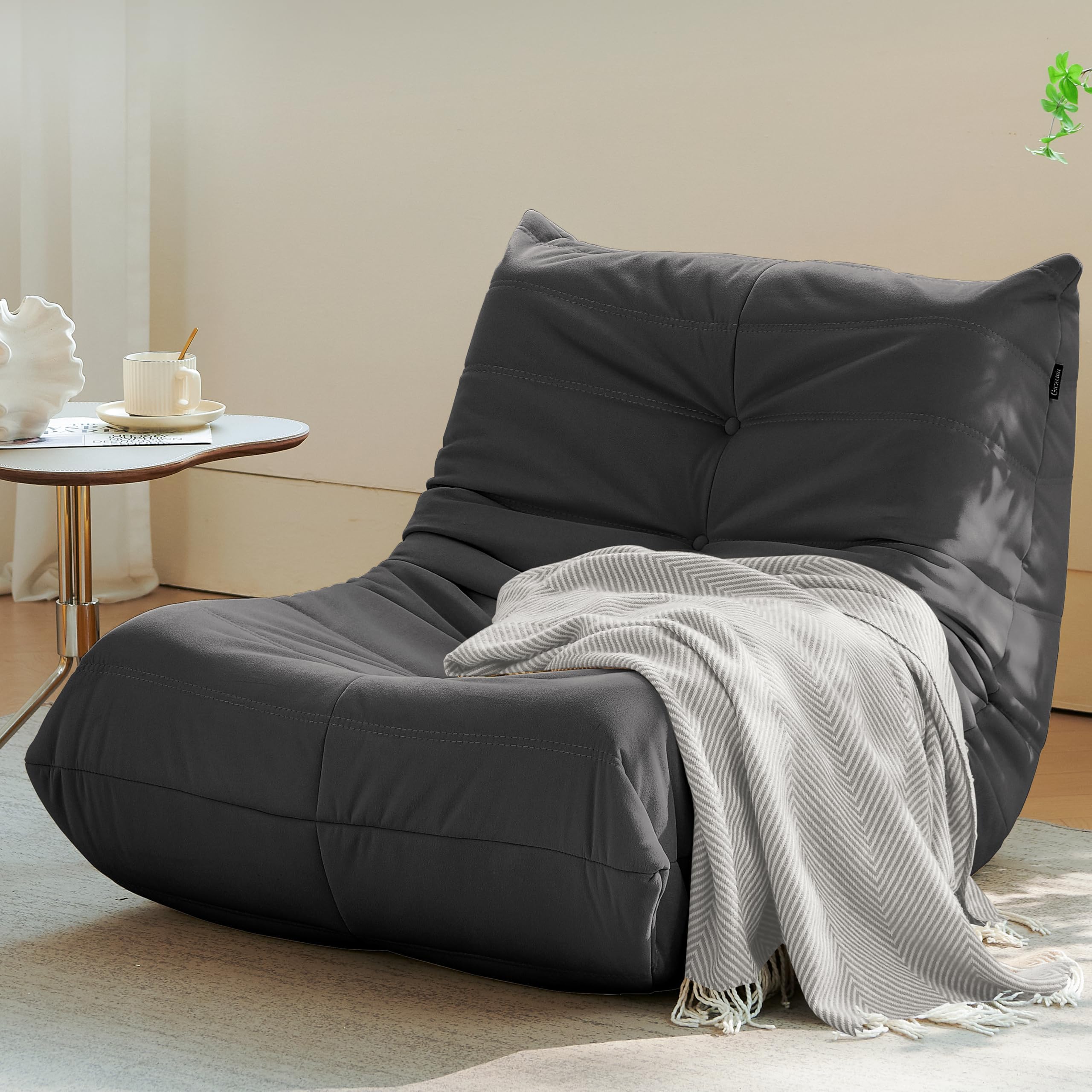 Gazecaia Comfy Bean Bag Chair for Adults Teens | Fireside Floor Lounge Chair,Soft Suede High-Resilience Memory Foam Bean Bag Couch with Non-Slip Base,for Living Room Bedroom Apartment Office,Dark Gray