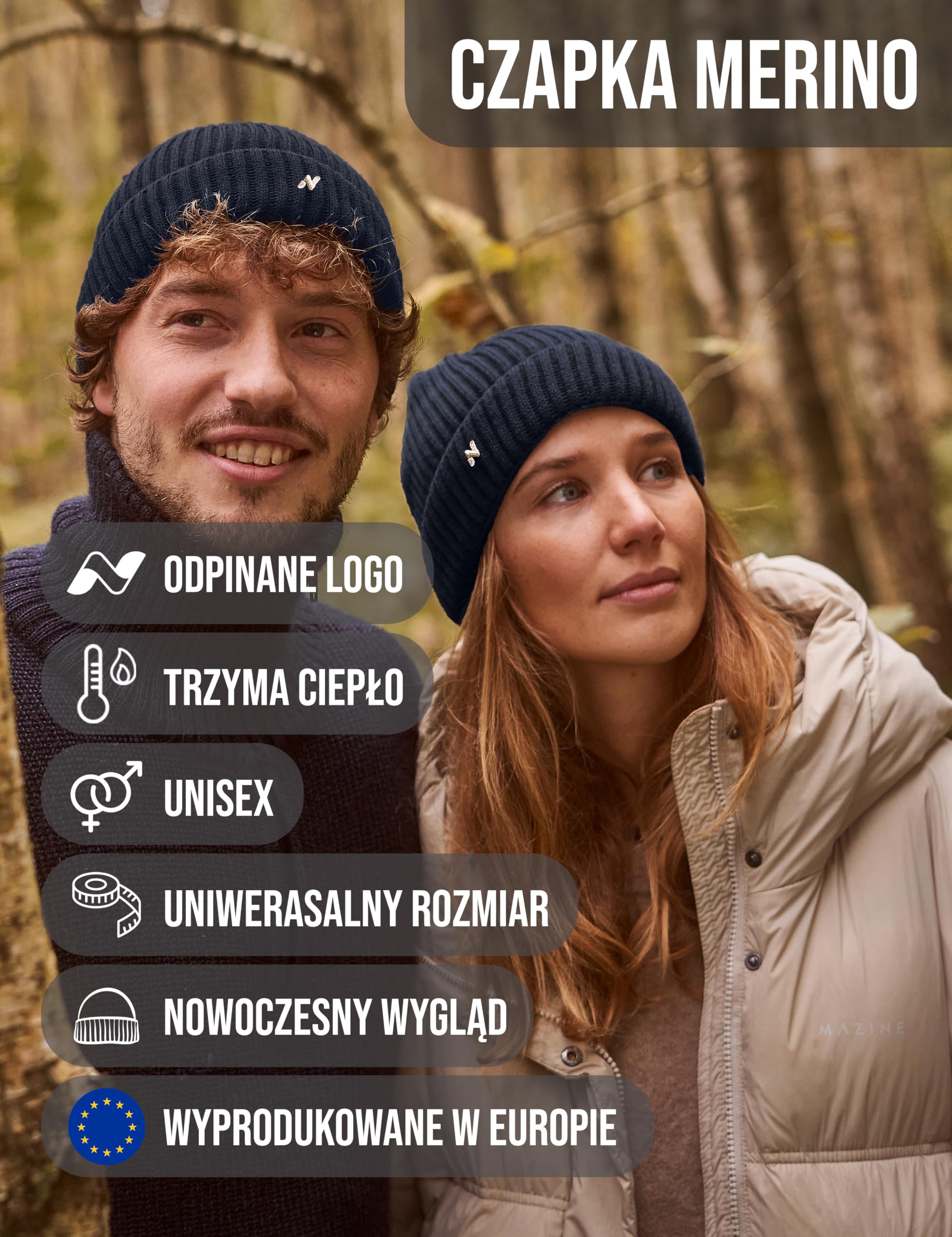 NYTTED® Czapka z merynosów, wyprodukowana w Niemczech, 100% najdelikatniejsza wełna z merynosów, czapka wełniana na jesień i zimę