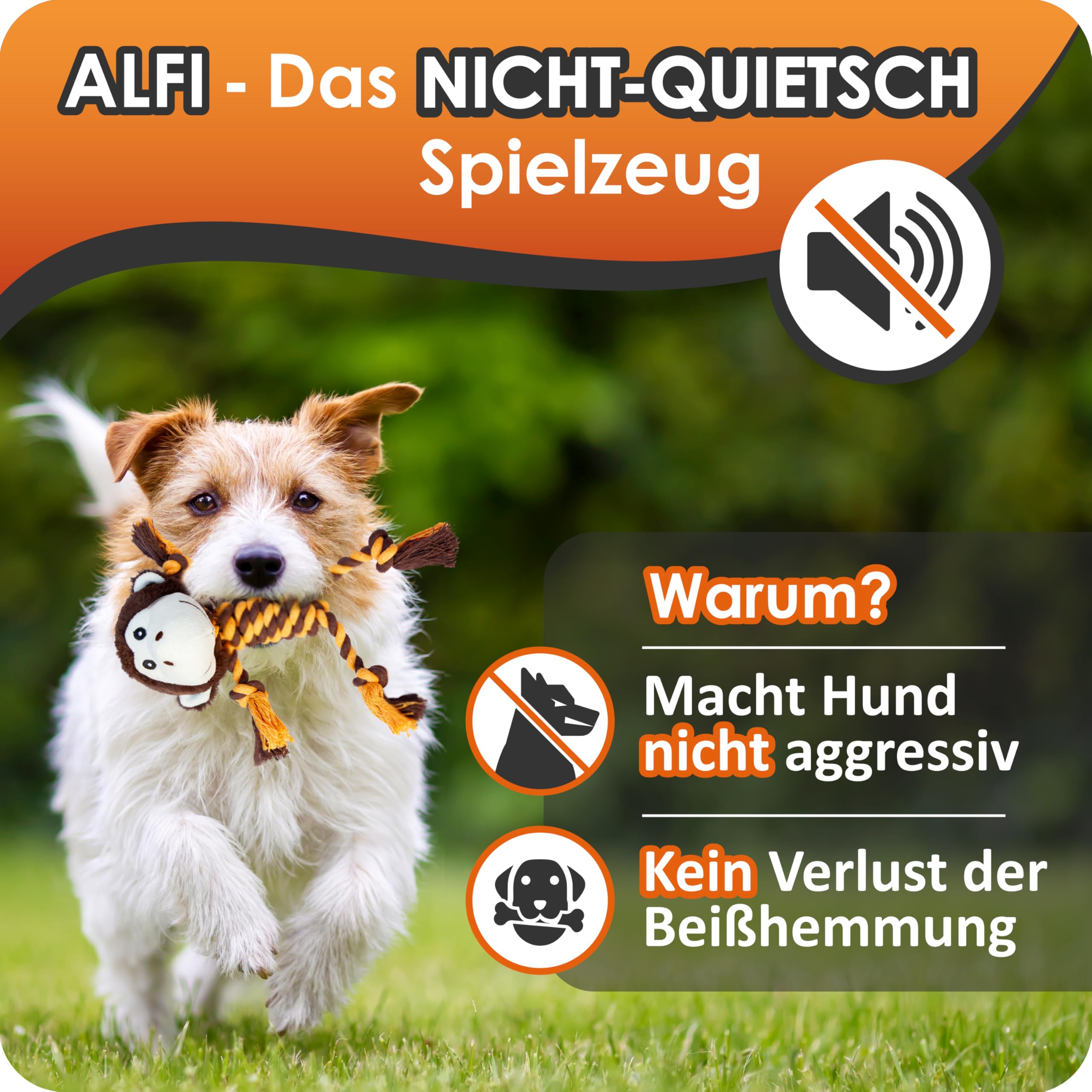Birkenstein Alfi Dog Toy Monkey Dog Toy without Squeaking, Cuddly Toy Dog, Bite-Resistant - Image 2
