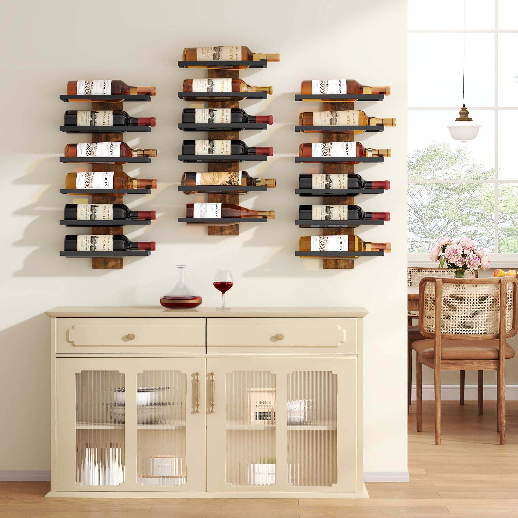 FAVOOSTY Botellero Pared 3 Set, Botellero Vertical, Estante para Botellas con 6 Niveles, 6 Botellas de Vino, Soporte para Botellas, Estante de Metal para Botellas de Vino, para Comedor, Bodega, Negro - 3