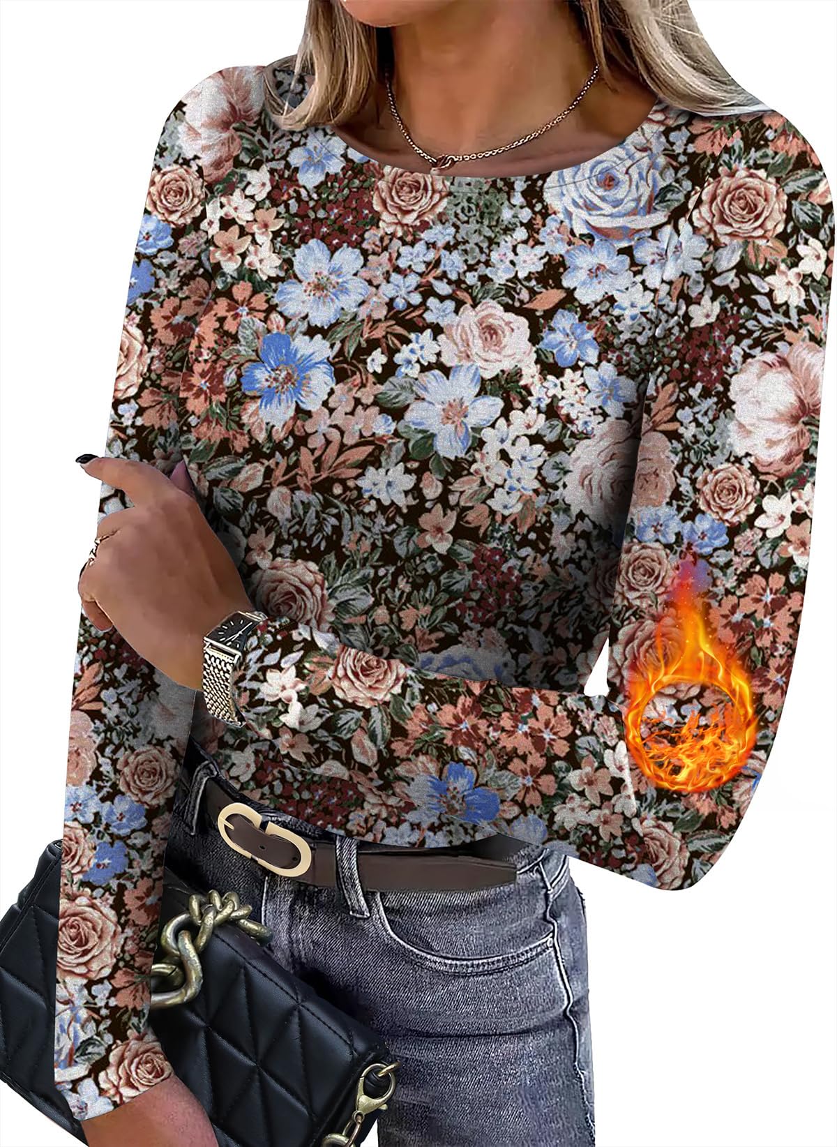 Long Sleeve Thermal Shirt for Women Light Fleece Tops Spring 2026 Crew Neck Casual Basic T-Shirts-image-48