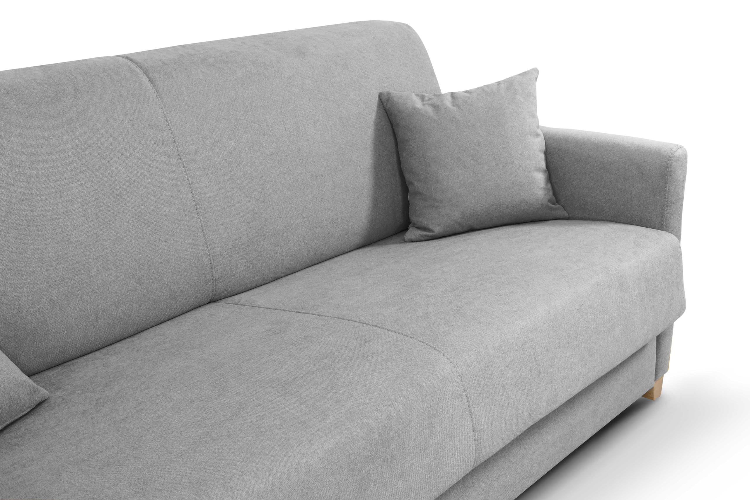 Divano Letto Siria 3 Posti Struttura in Metallo e Legno Imbottitura in Gomma di Poliuretano Rivestimento in Tessuto Rete Elettrosaldata Materasso 160x190 cm H18 cm Colore:Light Grey